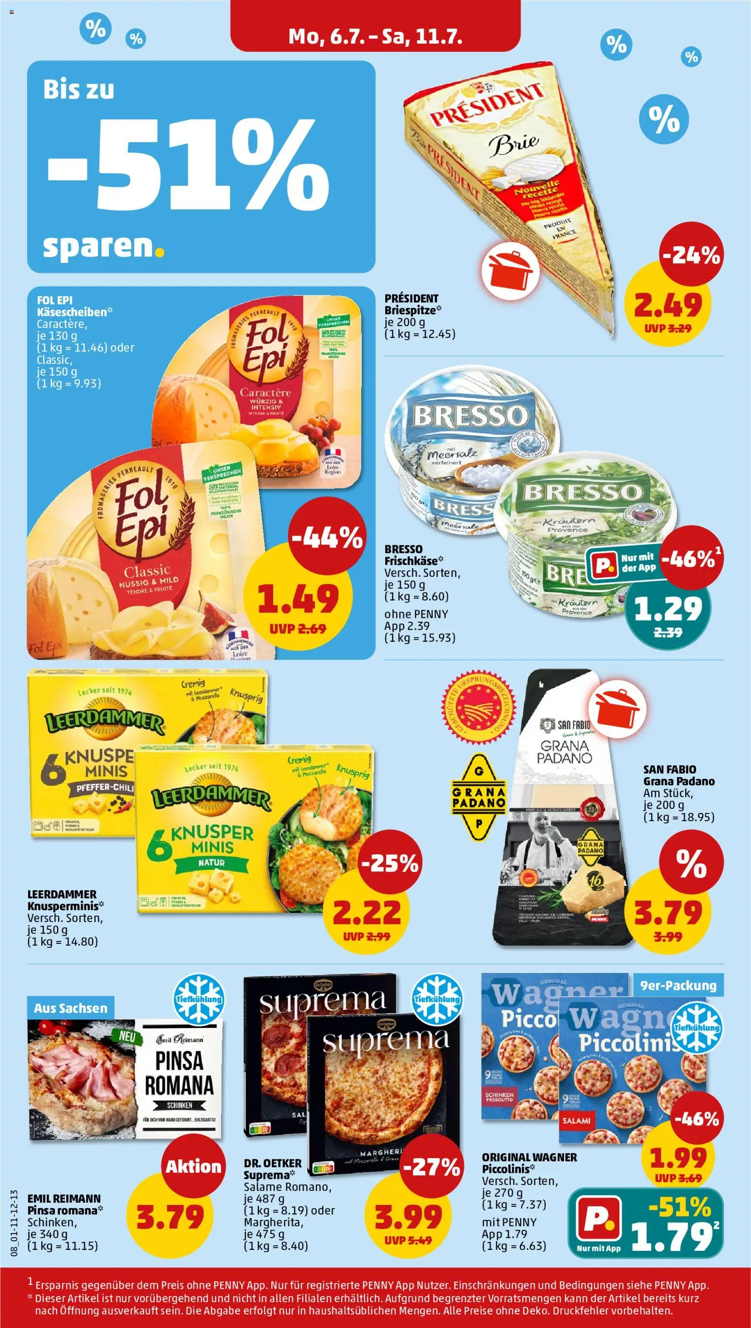 Penny Prospekt – gültig ab 06.07.2026 | Seite: 12 | Produkte: Mozzarella, Bresso, Salami, Schinken