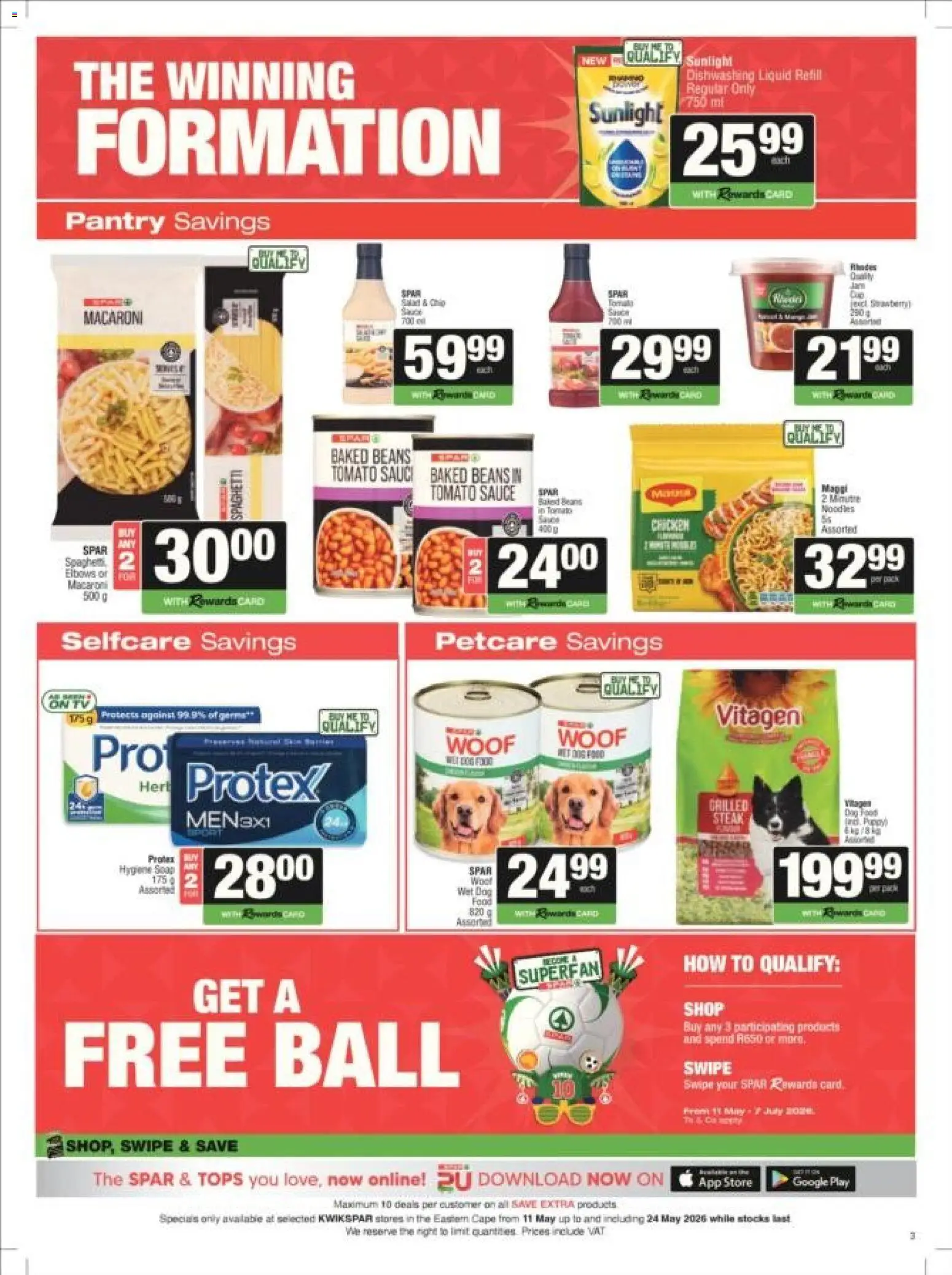 New KWIKSPAR catalogue – valid from 11.05.2026 | Page: 3 | Products: Baked beans, Steak, Tomato sauce, Dishwashing liquid