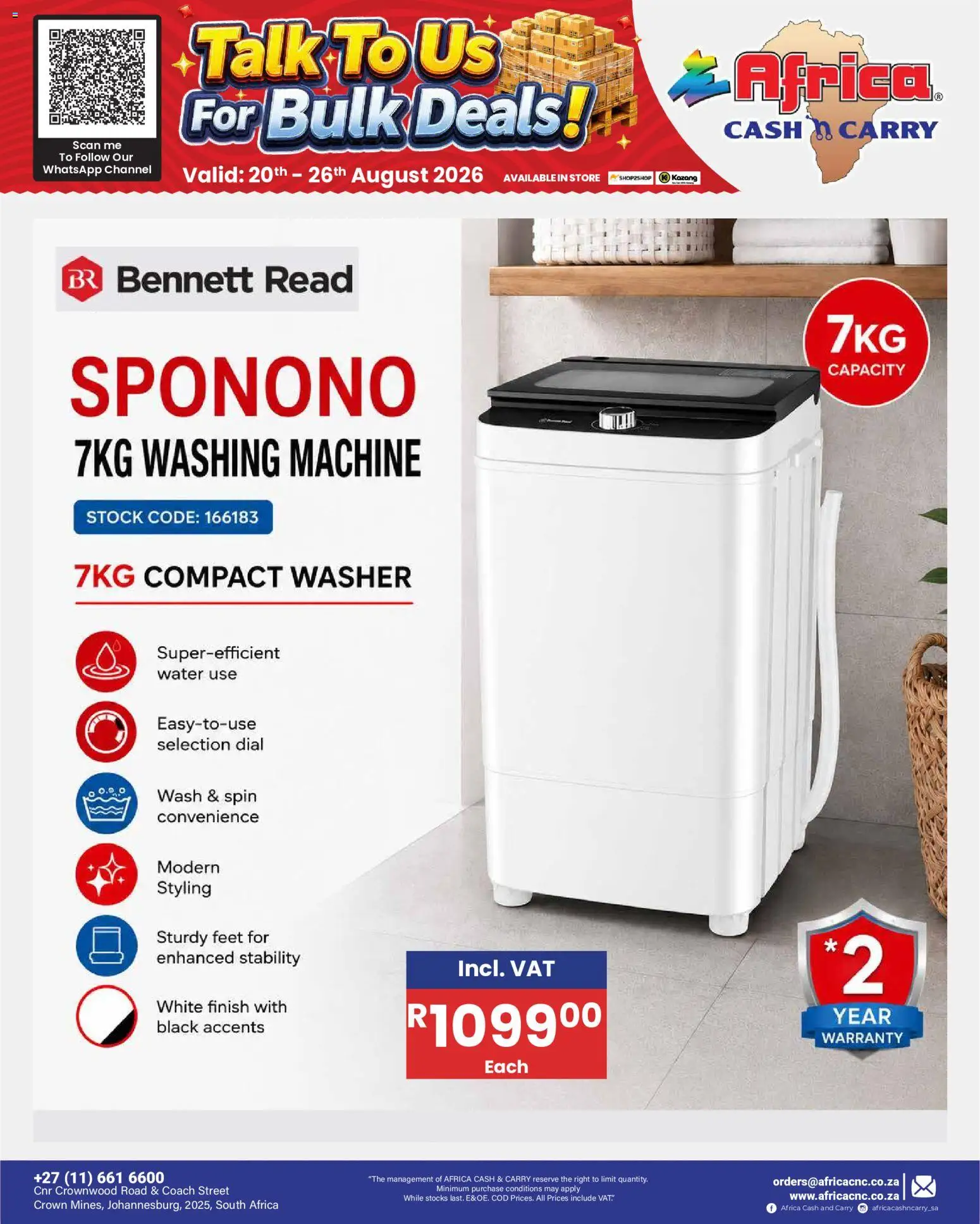 New Africa Cash & Carry catalogue – valid from 20/08/2026 | Page: 55 | Products: Washing machine, Stock, Water