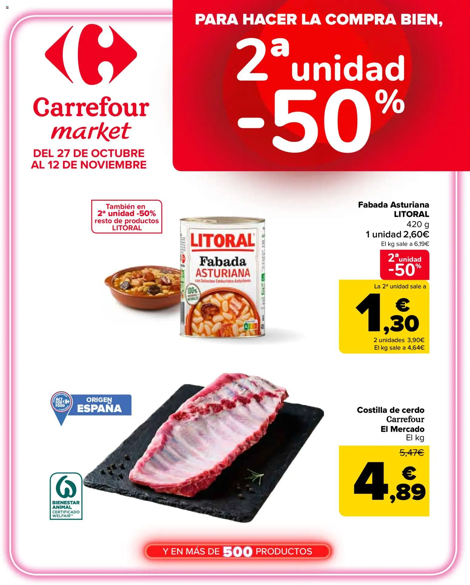 Carrefour Market folleto │ válido desde el 27/10/2026 | Página: 1 | Productos: Cerdo, Embutidos, Costilla de cerdo