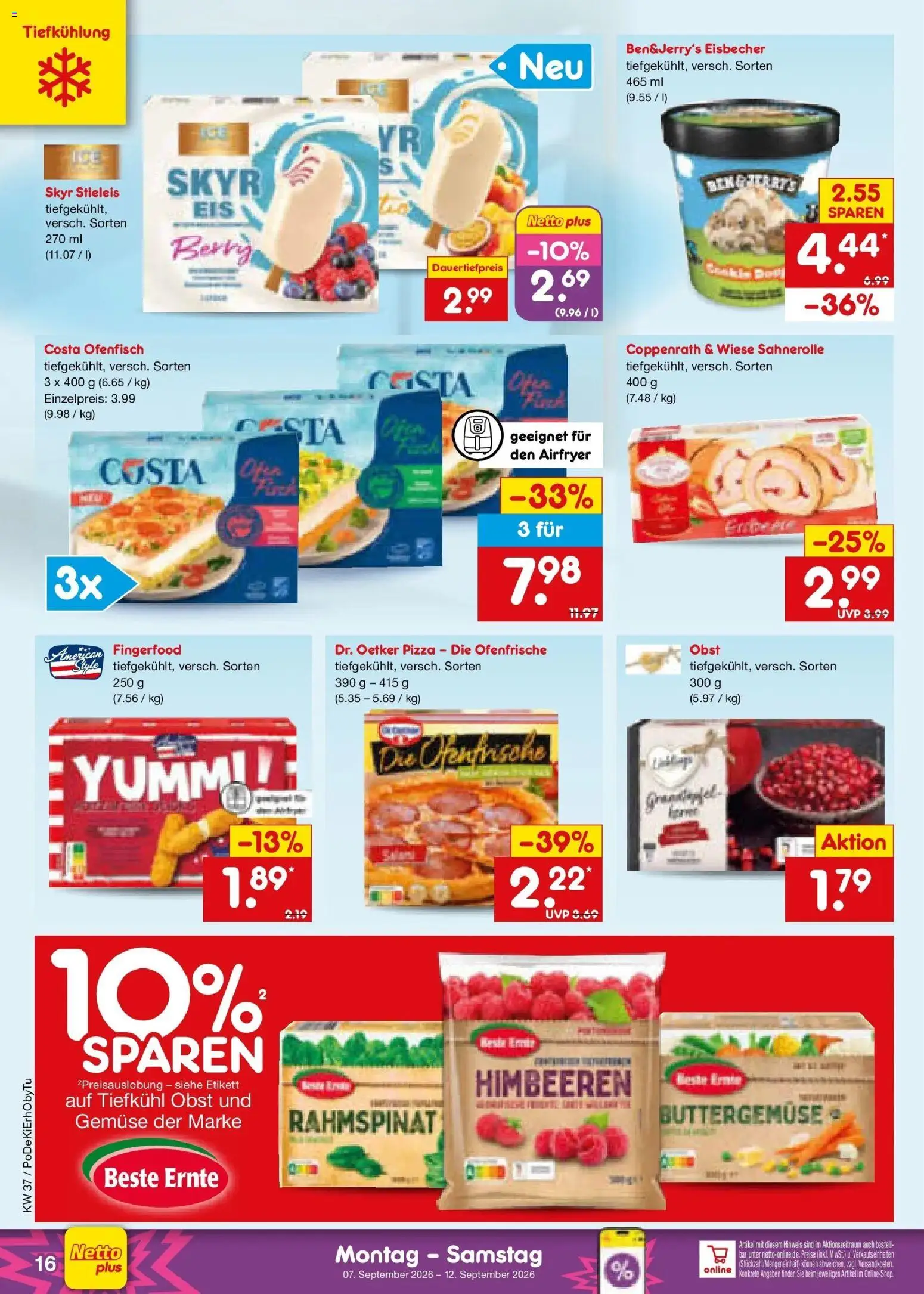 Netto Marken-Discount Prospekt Bad Friedrichshall – gültig ab 07.09.2026 | Seite: 24 | Produkte: Himbeeren, Ofenfrische, Obst, Pizza