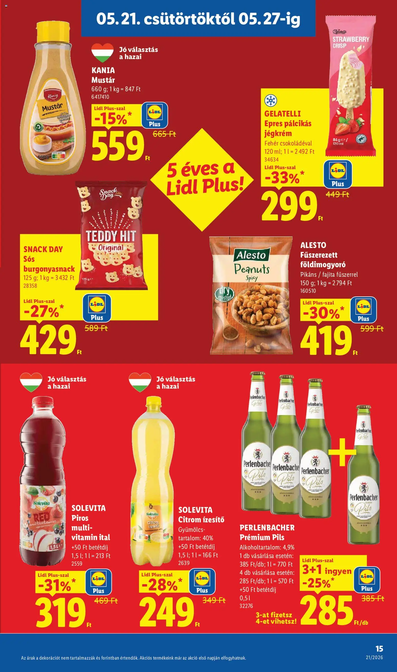 Lidl akciós ujság - amely érvényes a következő dátumtól: 21.05.2026 | Oldal: 15 | Termékek: Gyümölcs, Multivitamin, Földimogyoró, Citrom