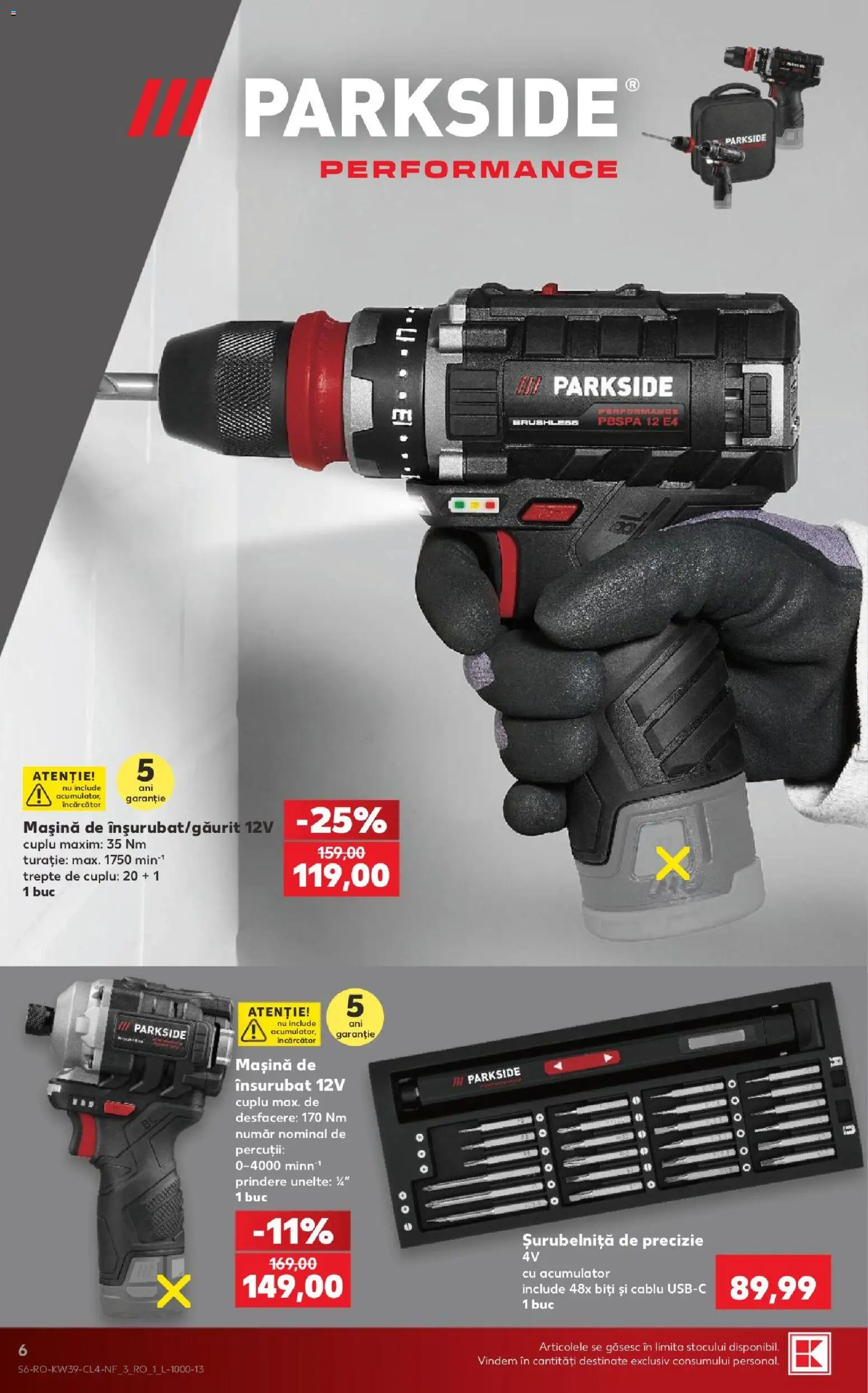 Noul catalog Kaufland – valabil de la 23.09.2026 | Pagină: 6 | Produse: Încărcător, Cablu, Masina de Insurubat, Parkside