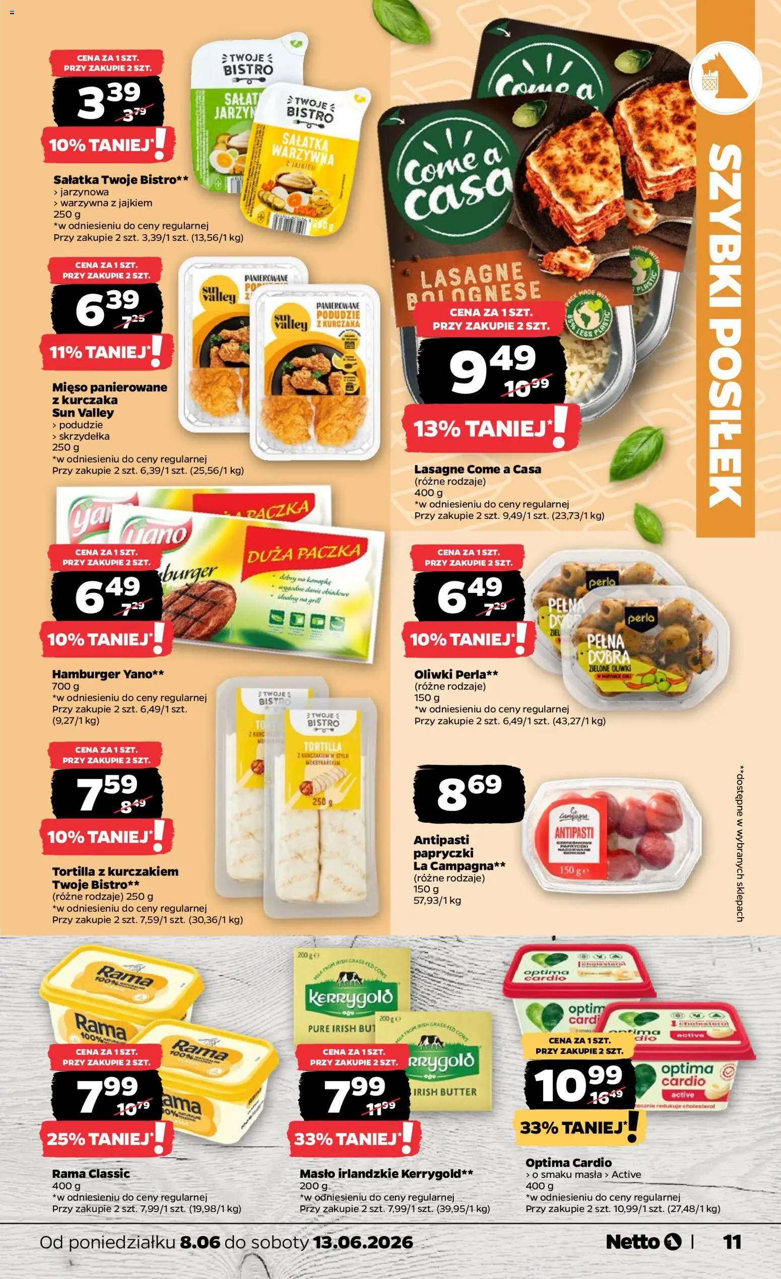 Netto gazetka od poniedziałku spożywcza od 08.06.2026 | Strona: 11 | Produkty: Masło irlandzkie, Tortilla, Masło, Sałatka
