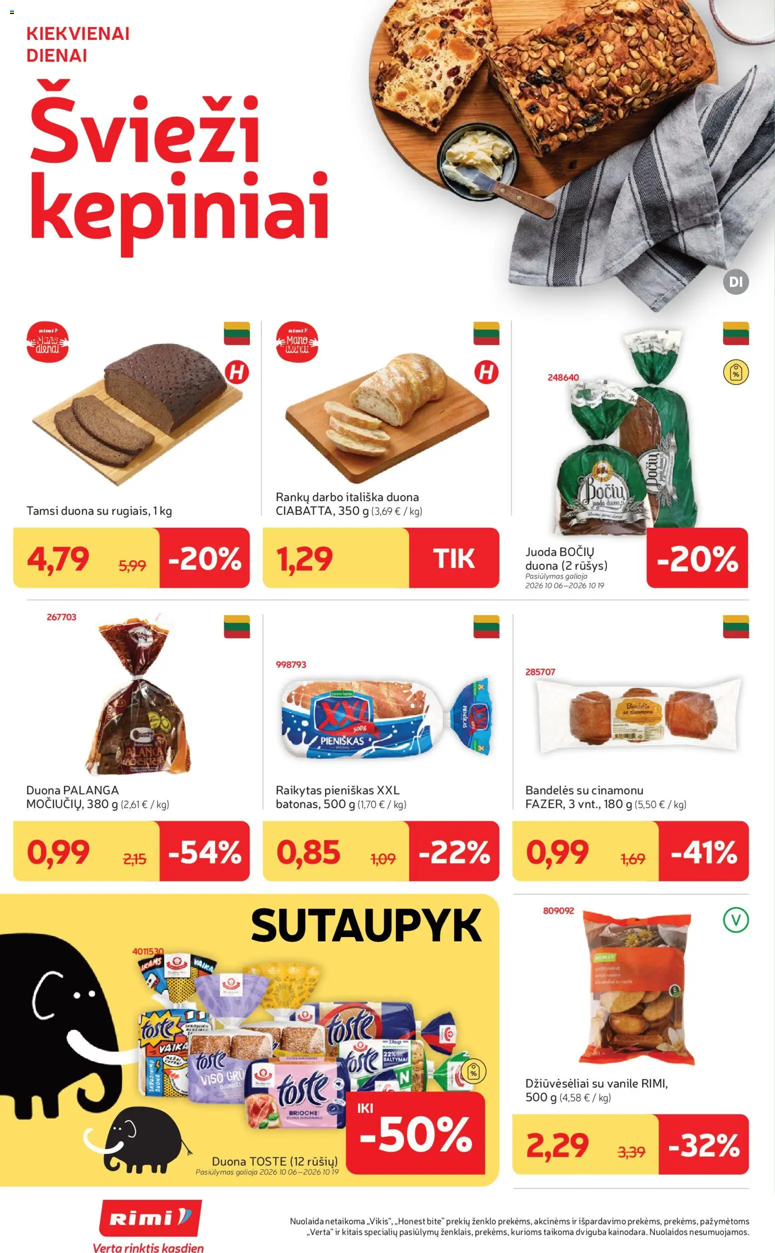 Rimi akcijos nuo 2026.10.06 | Puslapis: 8 | Prekių: Bandelės, Duona, Džiūvėsėliai, Vanilė