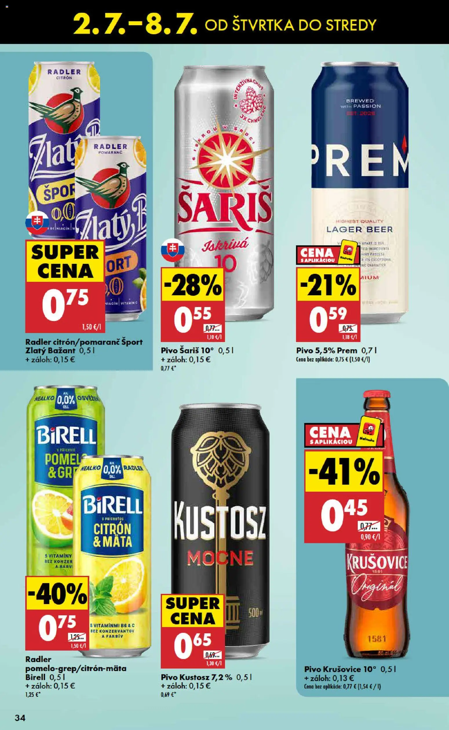 Nové Biedronka akcie – leták je platný od 02.07.2026 | Strana: 34 | Produkty: Pivo, Birell, Radler, Krušovice