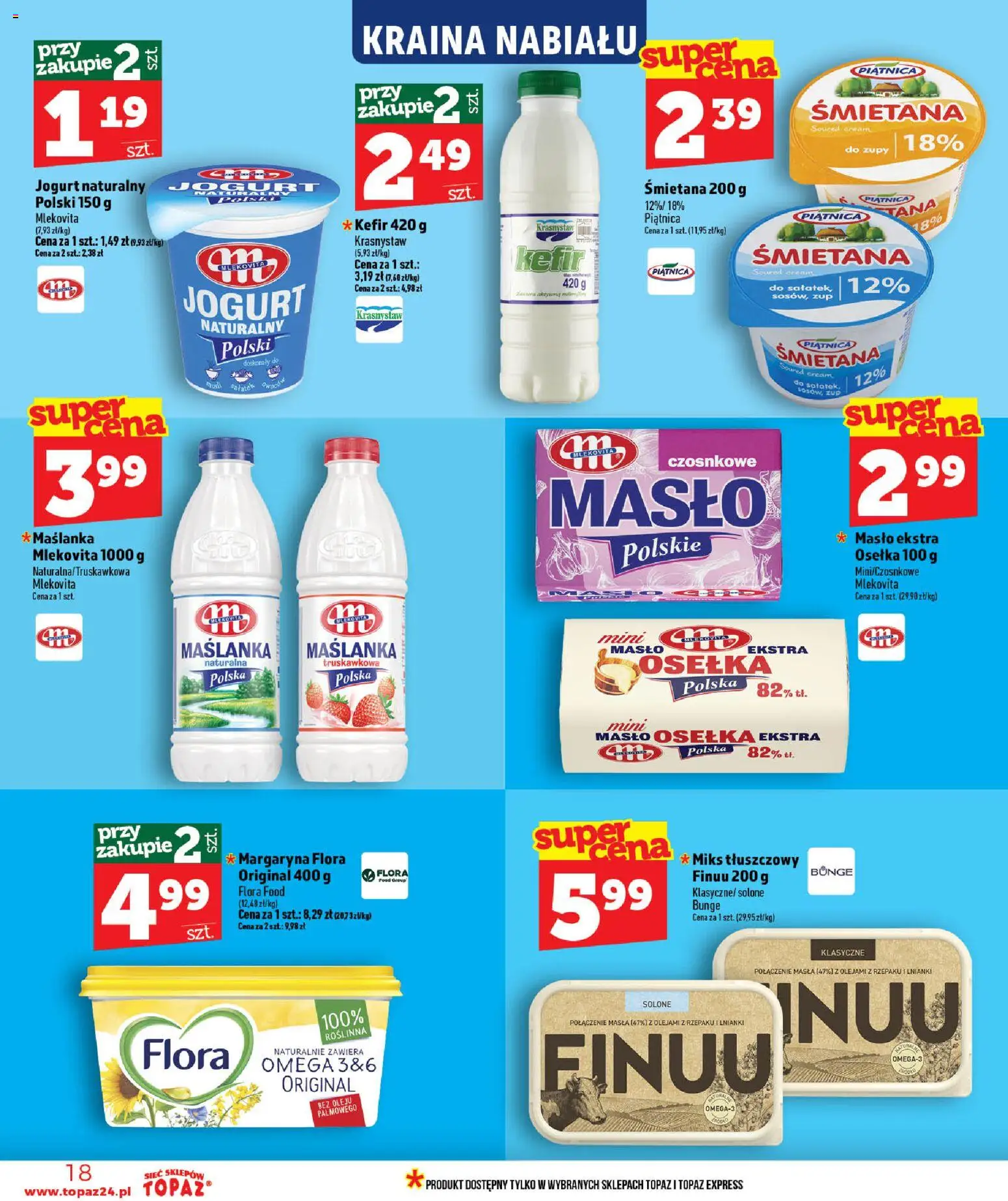 Topaz gazetka od 16.07.2026 | Strona: 18 | Produkty: Maślanka, Jogurt naturalny, Masło, Jogurt