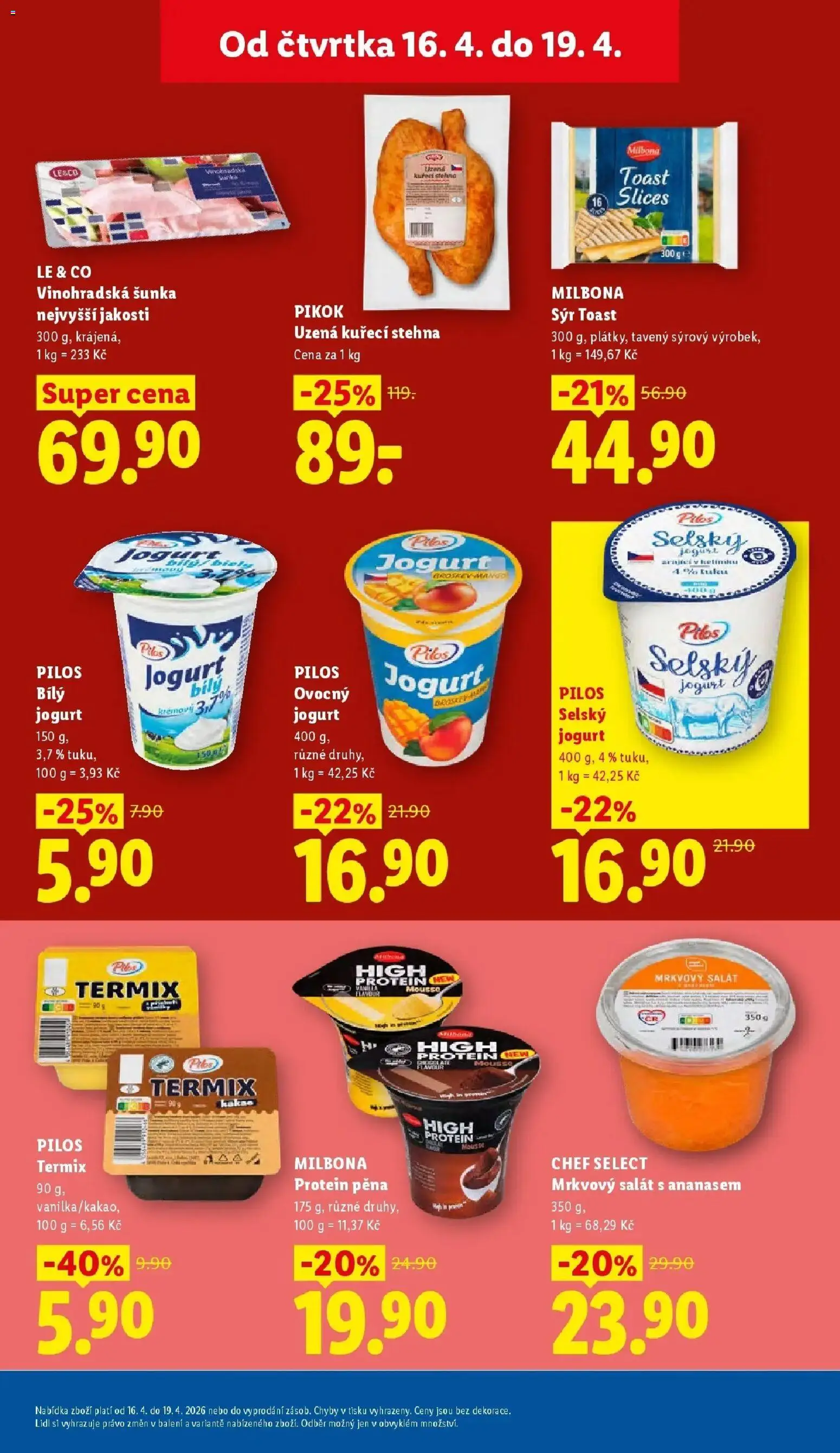 Lidl aktuální leták od 16.04.2026 | Strana: 19 | Produkty: Sýr, Jogurt, Šunka, Kuřecí stehna