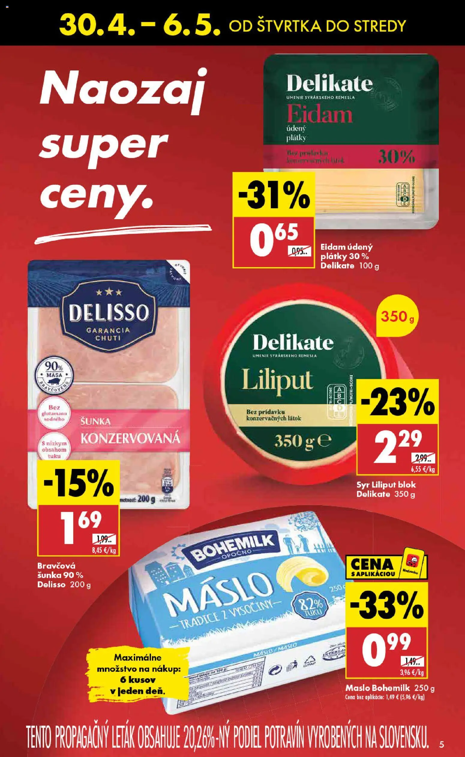 Nové Biedronka akcie – leták je platný od 30.04.2026 | Strana: 5 | Produkty: Maslo, Syr, Šunka, Eidam