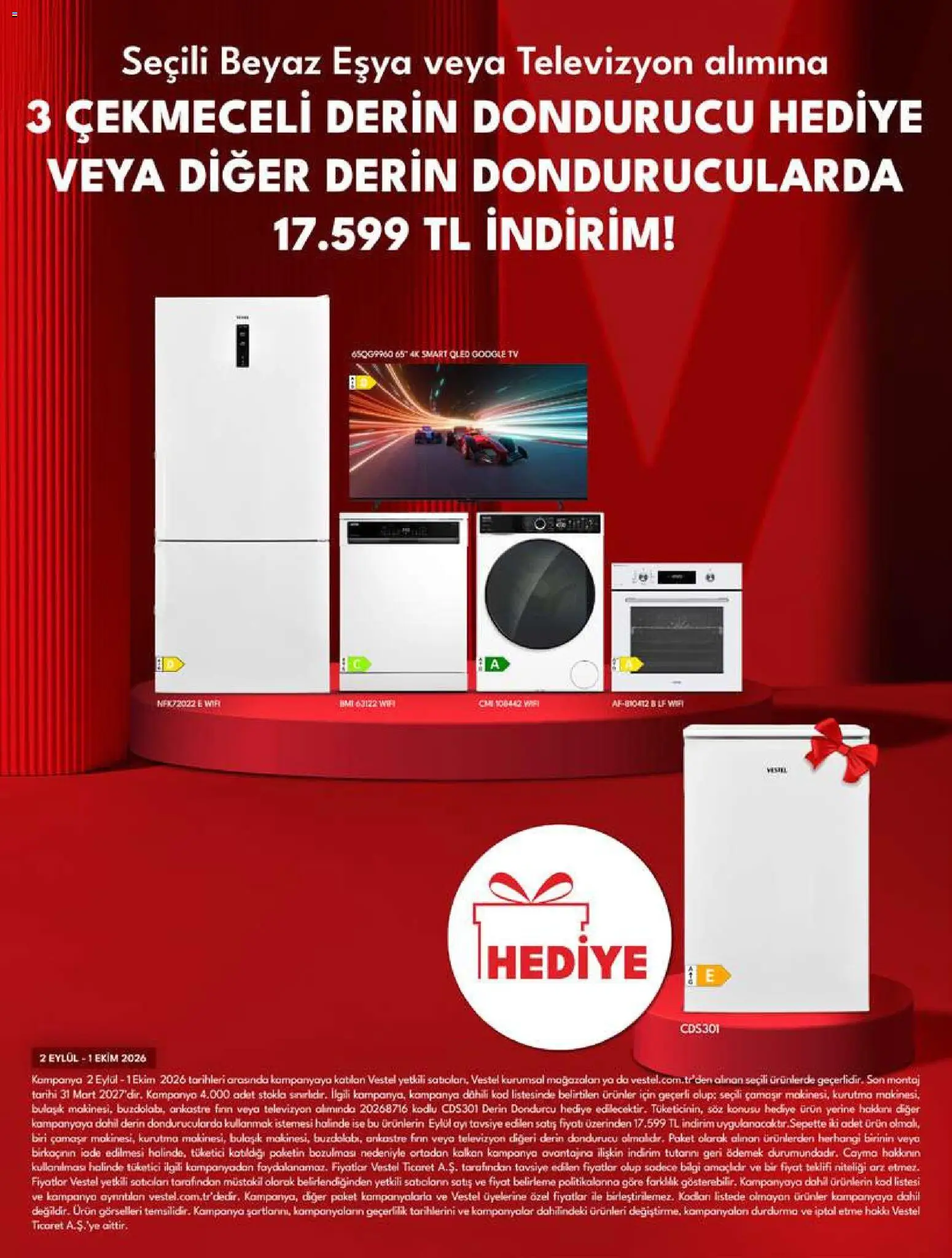 Vestel - Tüketici Elektroniği - 02 Eylül 2026 tarihinden itibaren geçerlidir | Sayfa: 14 | Ürünler: Kalkan, TV, Televizyon, Fırın