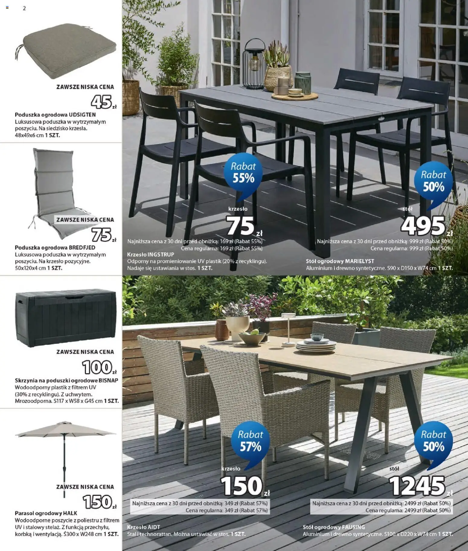 JYSK gazetka od 03.06.2026 | Strona: 2 | Produkty: Parasol, Poduszka, Stół, Krzesło