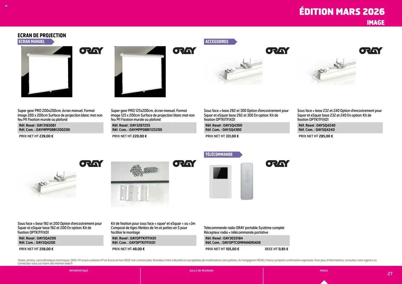 {H1} | Page: 27 | Produits: Base, Portable, Télécommande, Écran de projection
