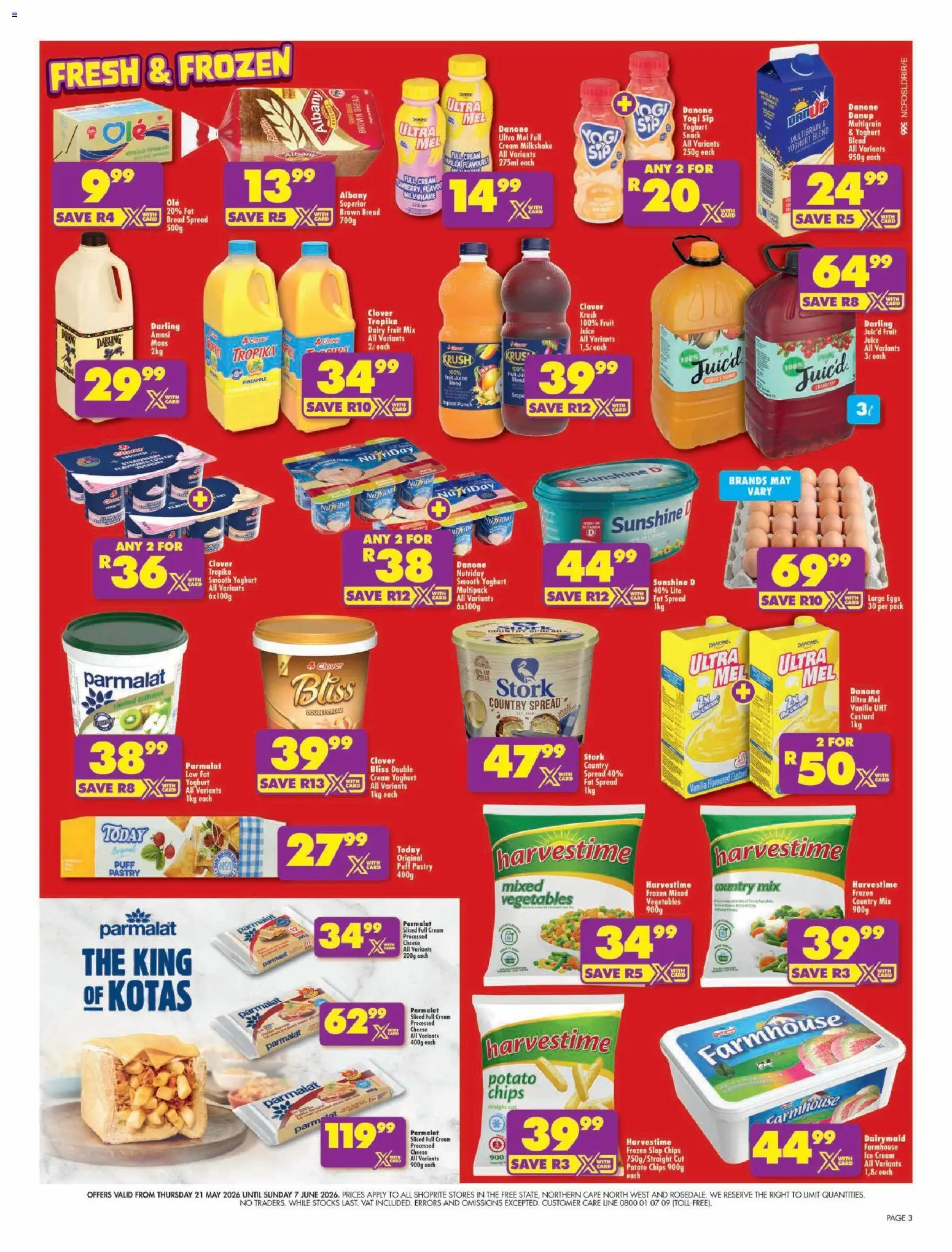 New Shoprite catalogue – valid from 21.05.2026 | Page: 3 | Products: Bread, Ice cream, Vegetables, Fat spread