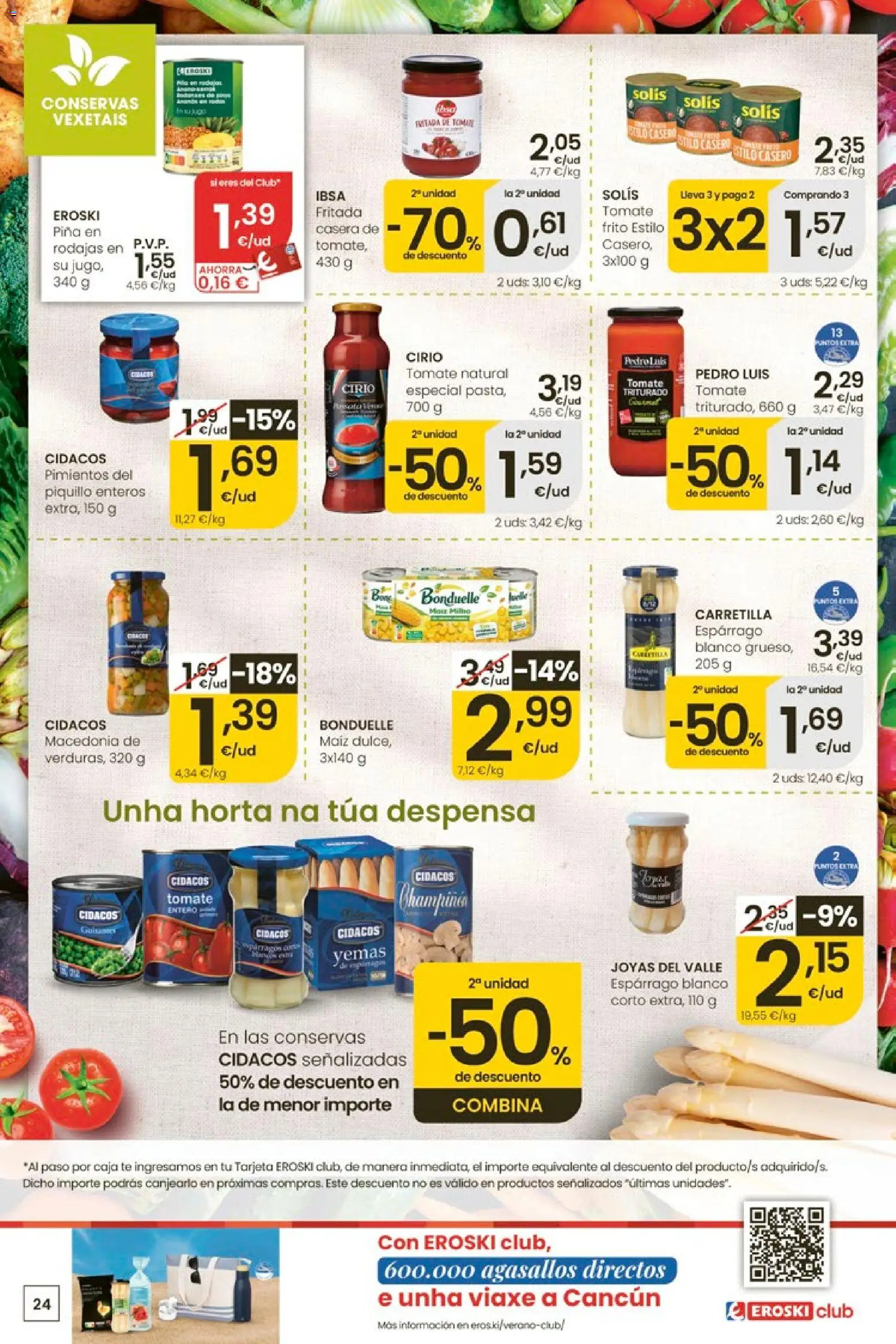 Eroski Ofertóns de verán │ válido desde el 11.06.2026 | Página: 24 | Productos: Piña, Té, Caja, Tomate triturado