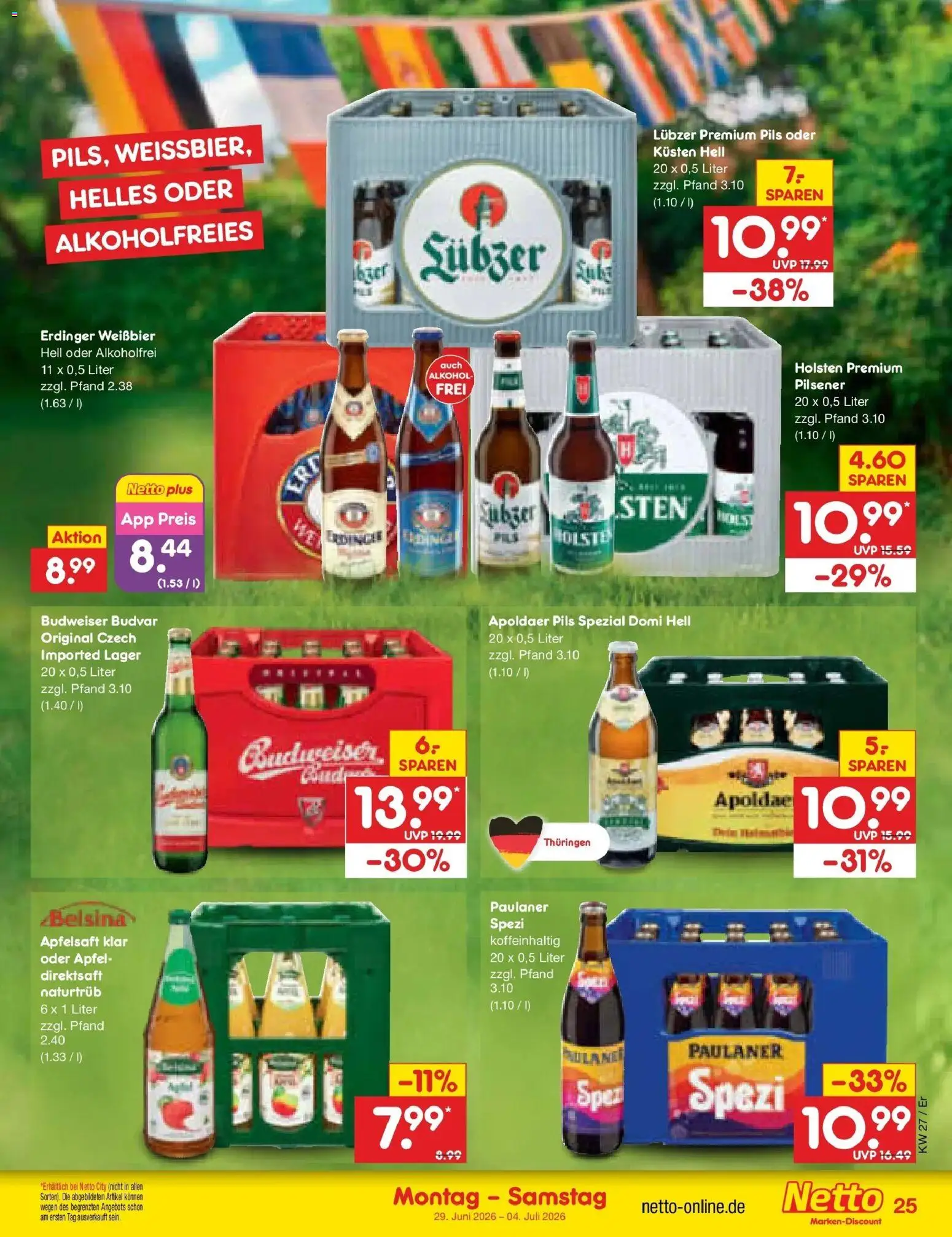 Netto Marken-Discount Prospekt Nordhausen – gültig ab 29.06.2026 | Seite: 37 | Produkte: Erdinger, Weißbier, Holsten, Budweiser