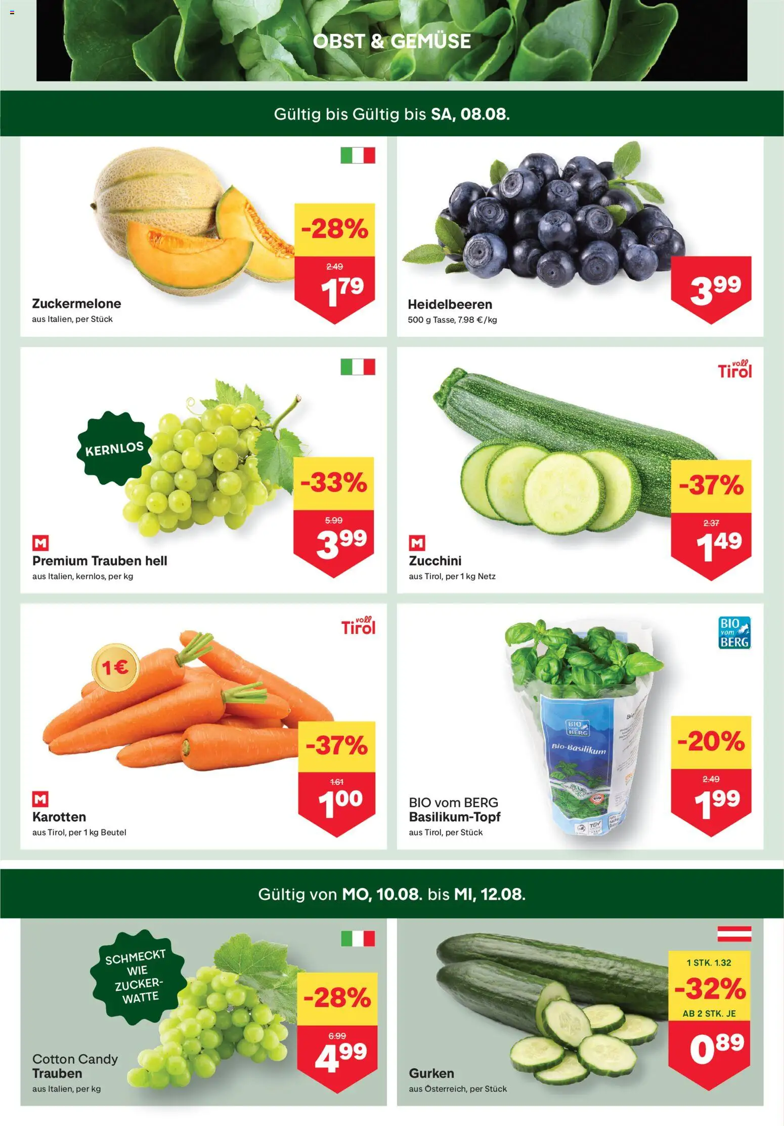 MPREIS Flugblatt gültig ab 06.08.2026 | Seite: 2 | Produkte: Gurken, Gemüse, Obst, Zucker