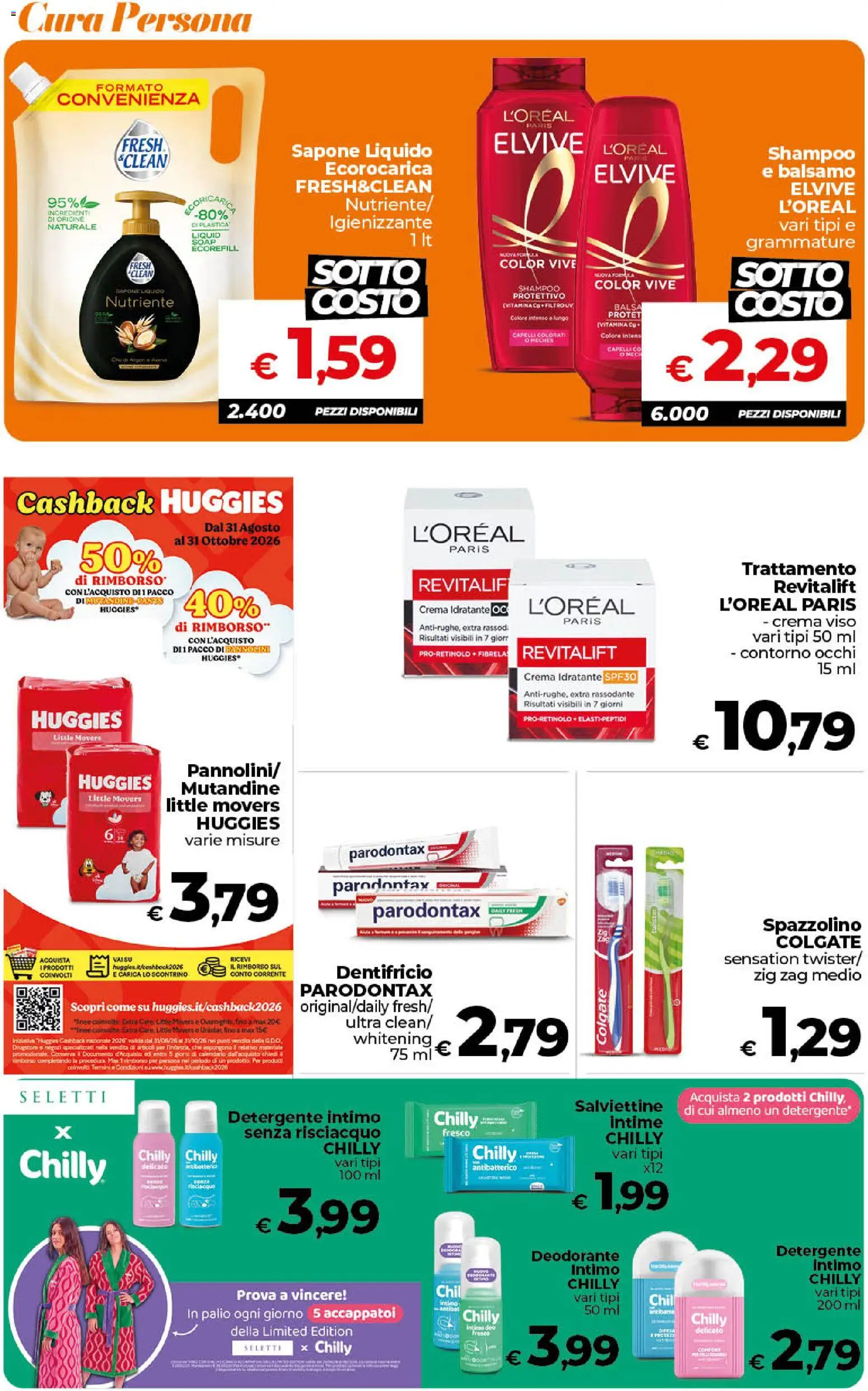 Volantino Ipercoop del 13/10/2026 | Pagina: 44 | Prodotti: Shampoo, Pannolini, Dentifricio, Detergente intimo