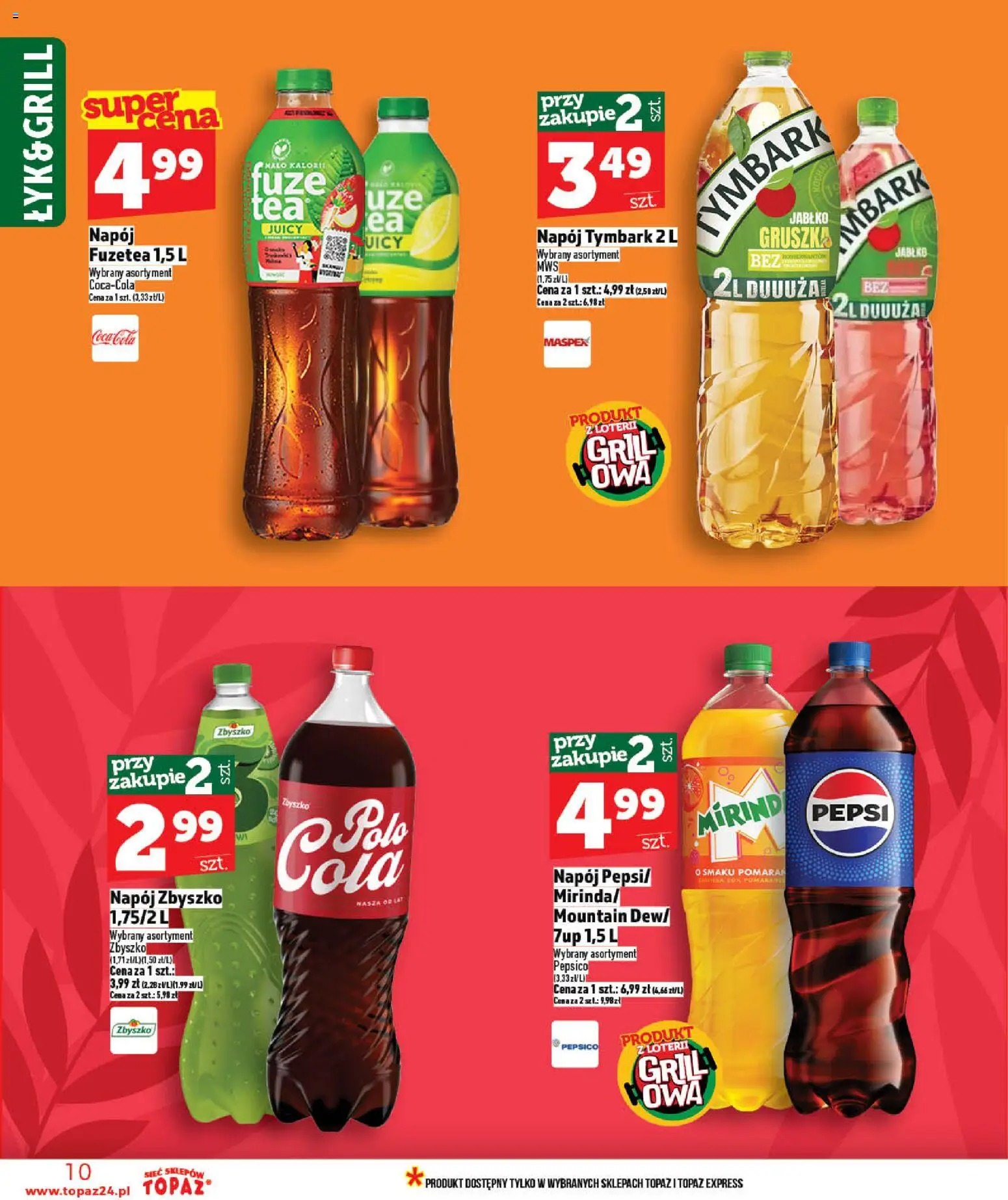 Topaz gazetka - Ceny małe na stałe od 07.05.2026 | Strona: 10 | Produkty: Gruszka, Grill, Pepsi