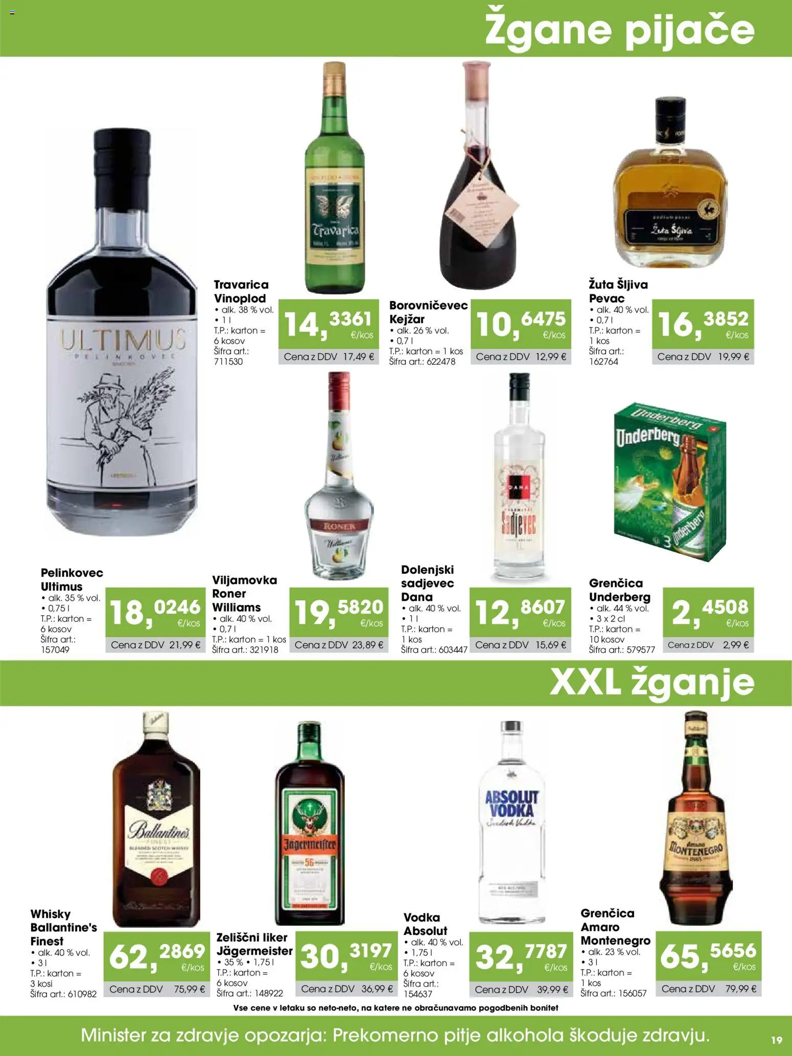 Novi Tuš katalog ponudbe – veljaven od 15.08.2026 | Stran: 19 | Izdelki: Kos, Jägermeister, Vodka