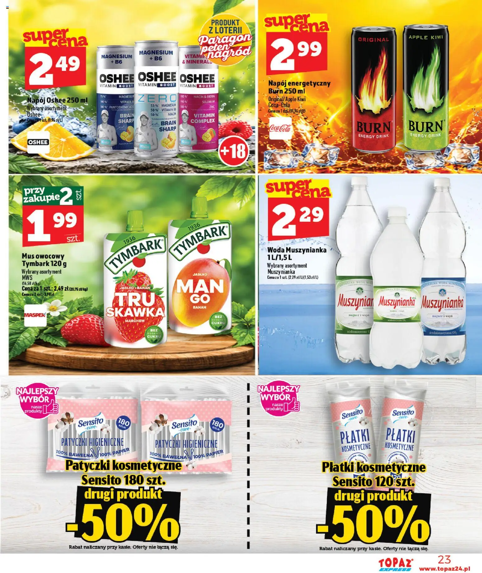 Topaz gazetka - Express od 08.10.2026 | Strona: 23 | Produkty: Oshee, Marchew, Banan, Woda