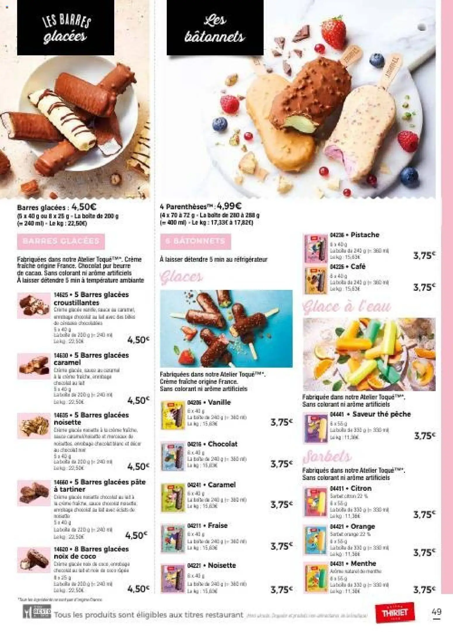 {H1} | Page: 49 | Produits: Pêche, Glace à l'eau, Vanille, Chocolat
