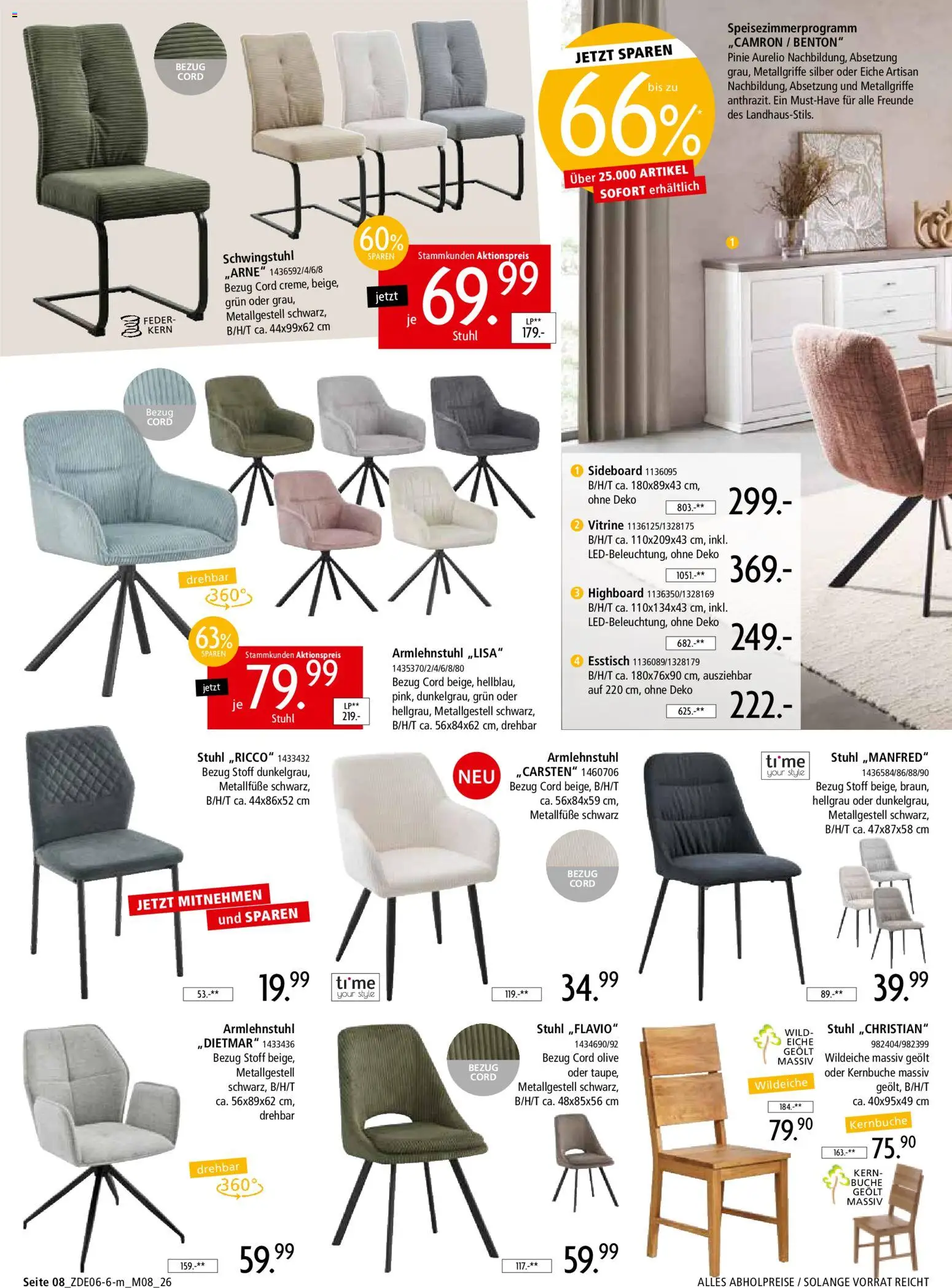 Zurbrüggen Mitnahme Möbel – gültig ab 13.06.2026 | Seite: 12 | Produkte: Sideboard, HIghboard, Esstisch, Stuhl