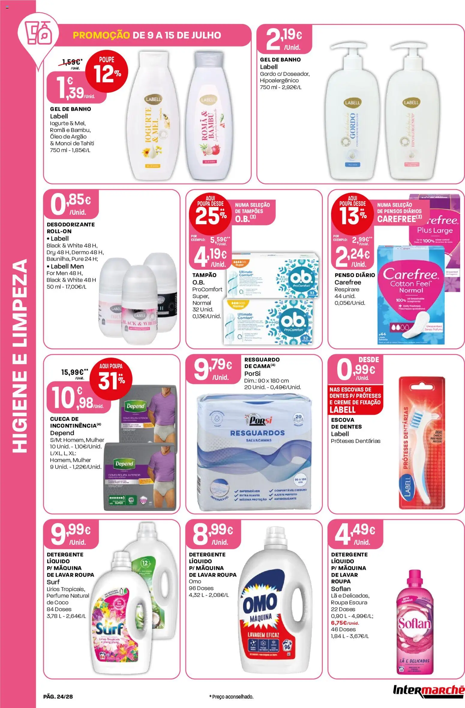 Intermarché Folheto Contact │ válido de 09/07/2026 | Página: 24 | Produtos: Gel de banho, Desodorizante, Detergente, Mel