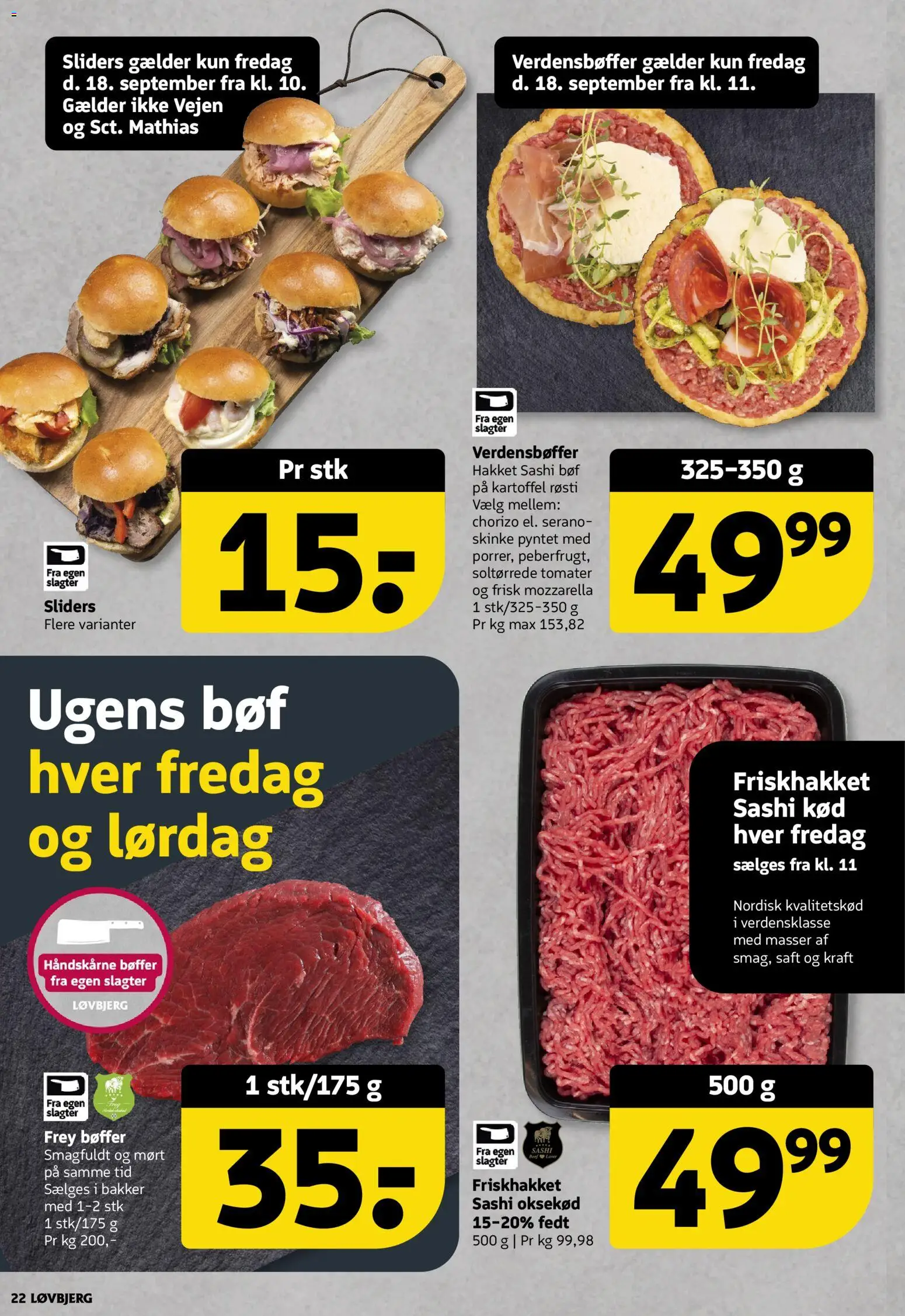 Løvbjerg tilbudsavis – gyldig fra 18/09/2026 | Side: 22 | Produkter: Skinke, Tomater, Oksekød, Mozzarella