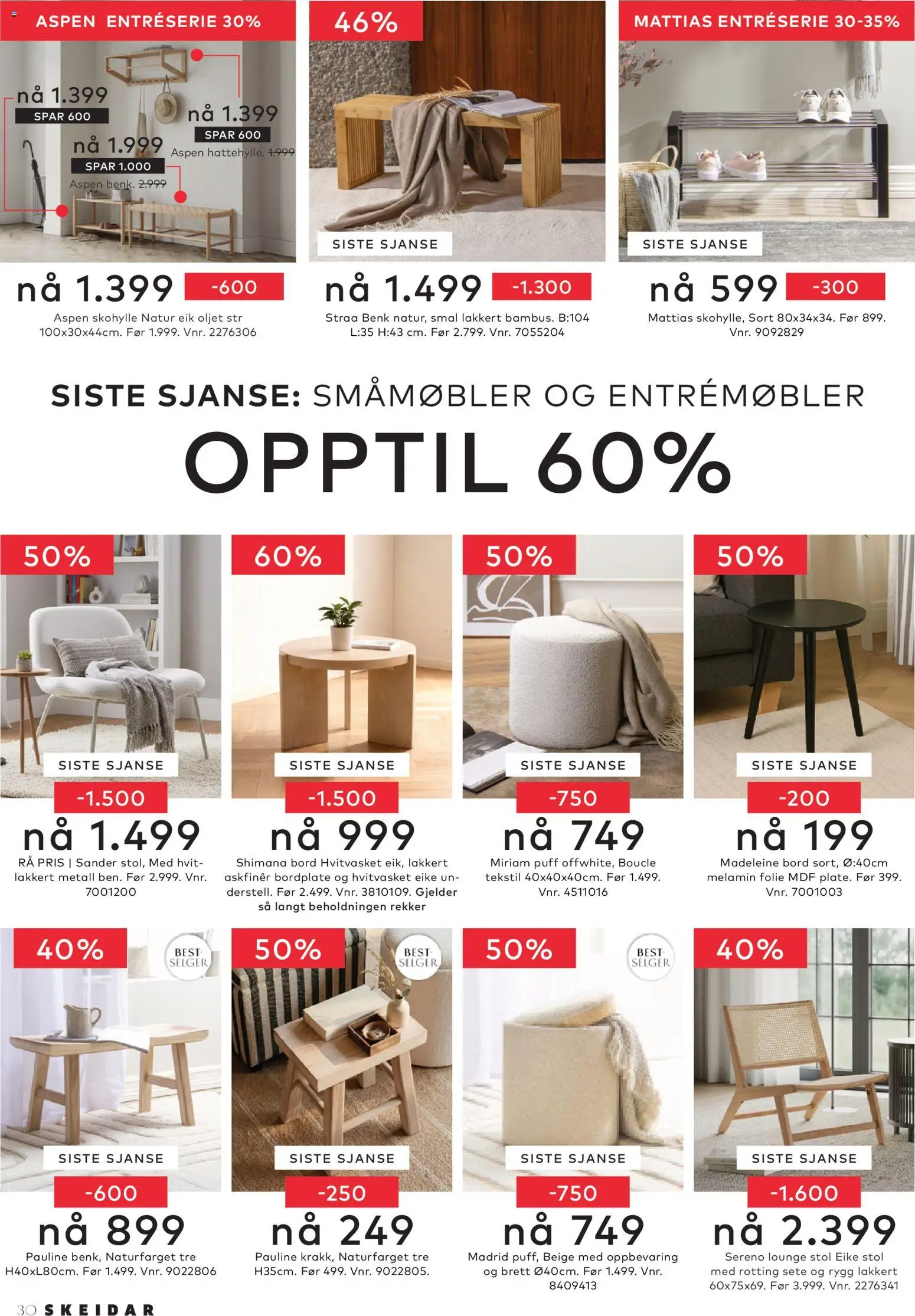 {H1} | Side: 30 | Produkter: Puff, Benk, Bord, Stol