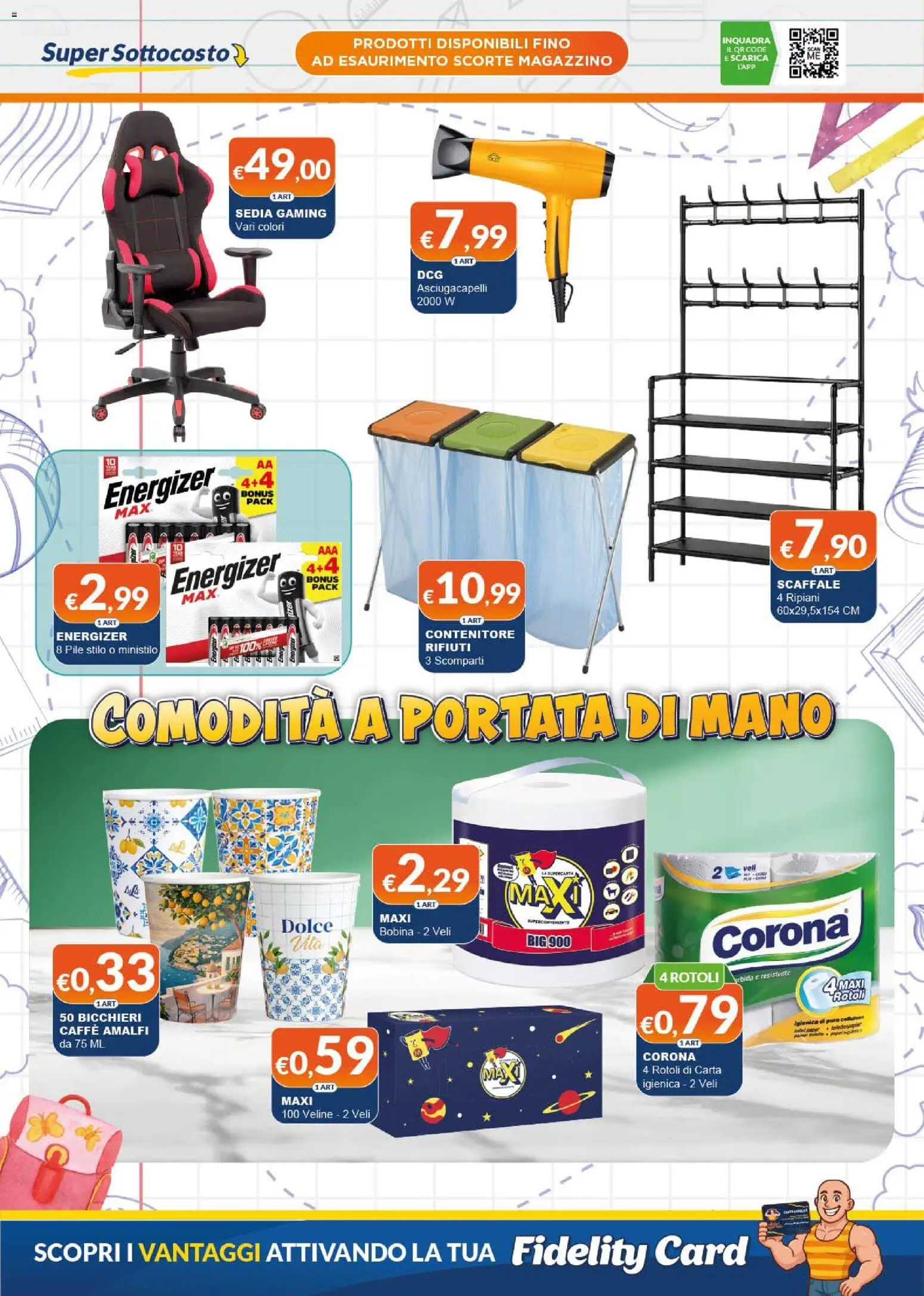 Volantino Mister Risparmio del 27/08/2026 | Pagina: 7 | Prodotti: Pile, Veline, Asciugacapelli, Sedia