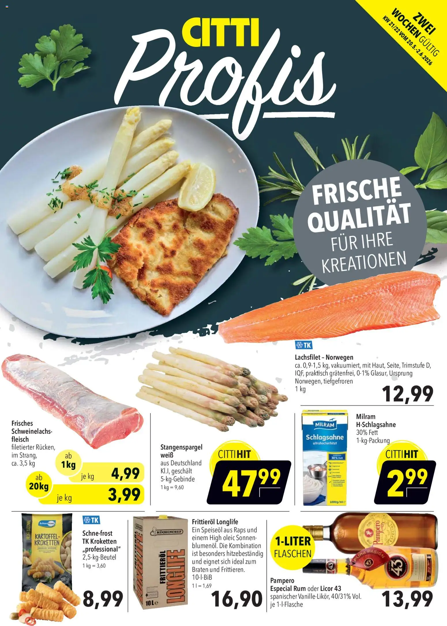 CITTI Markt Aktuelle Angebote für Profis – gültig ab 20.05.2026 | Seite: 1 | Produkte: Schlagsahne, Rum, Milram, Fleisch