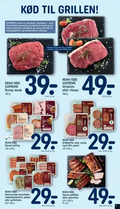 REMA 1000 Marinerede kotetteler, nakkekoteletter, pølser eller grillsticks, Marinerede kotetteler, nakkekoteletter, pølser eller grillsticks 300-360 g gyldig fra 31.05.2026 | Side: 7 | Produkter: Bøffer, Spareribs, Bacon, Grill