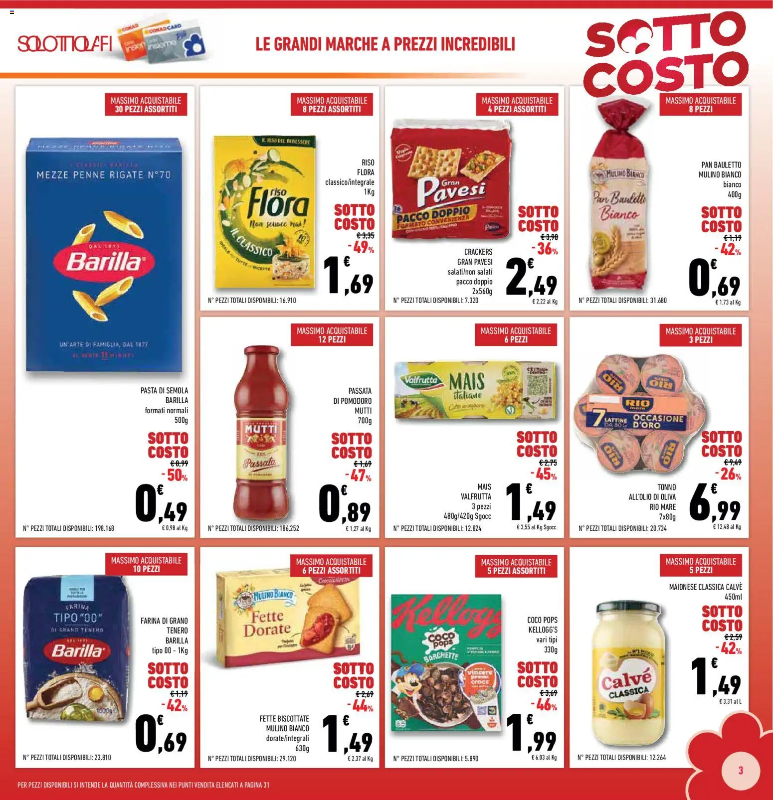Volantino Conad del 04.06.2026 | Pagina: 3 | Prodotti: Pasta, Passata di pomodoro, Tonno, Fette biscottate