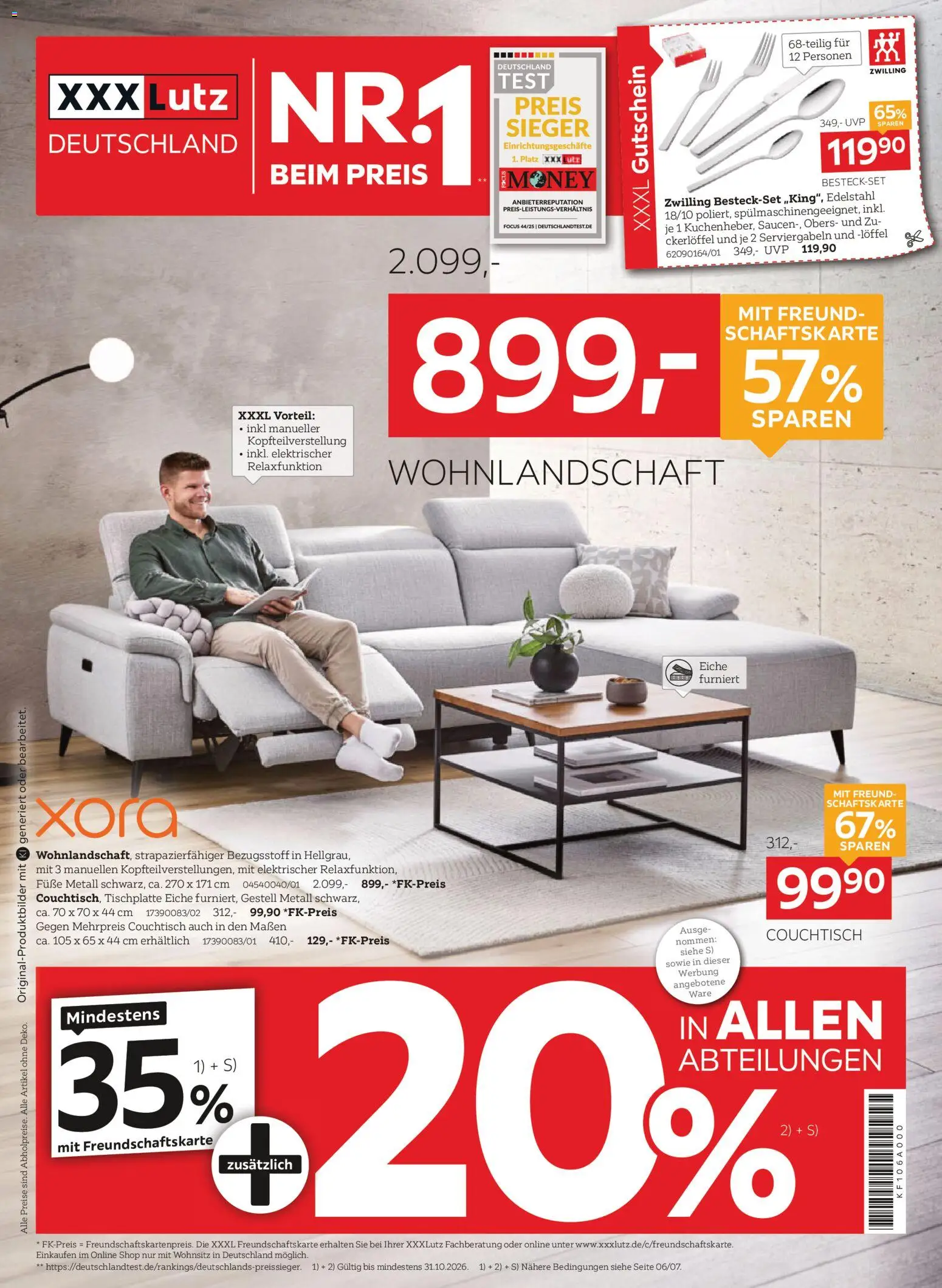 XXXLutz Nr. 1 beim Preis – gültig ab 17.10.2026 | Seite: 1 | Produkte: Wohnlandschaft, Couchtisch, Kuchen