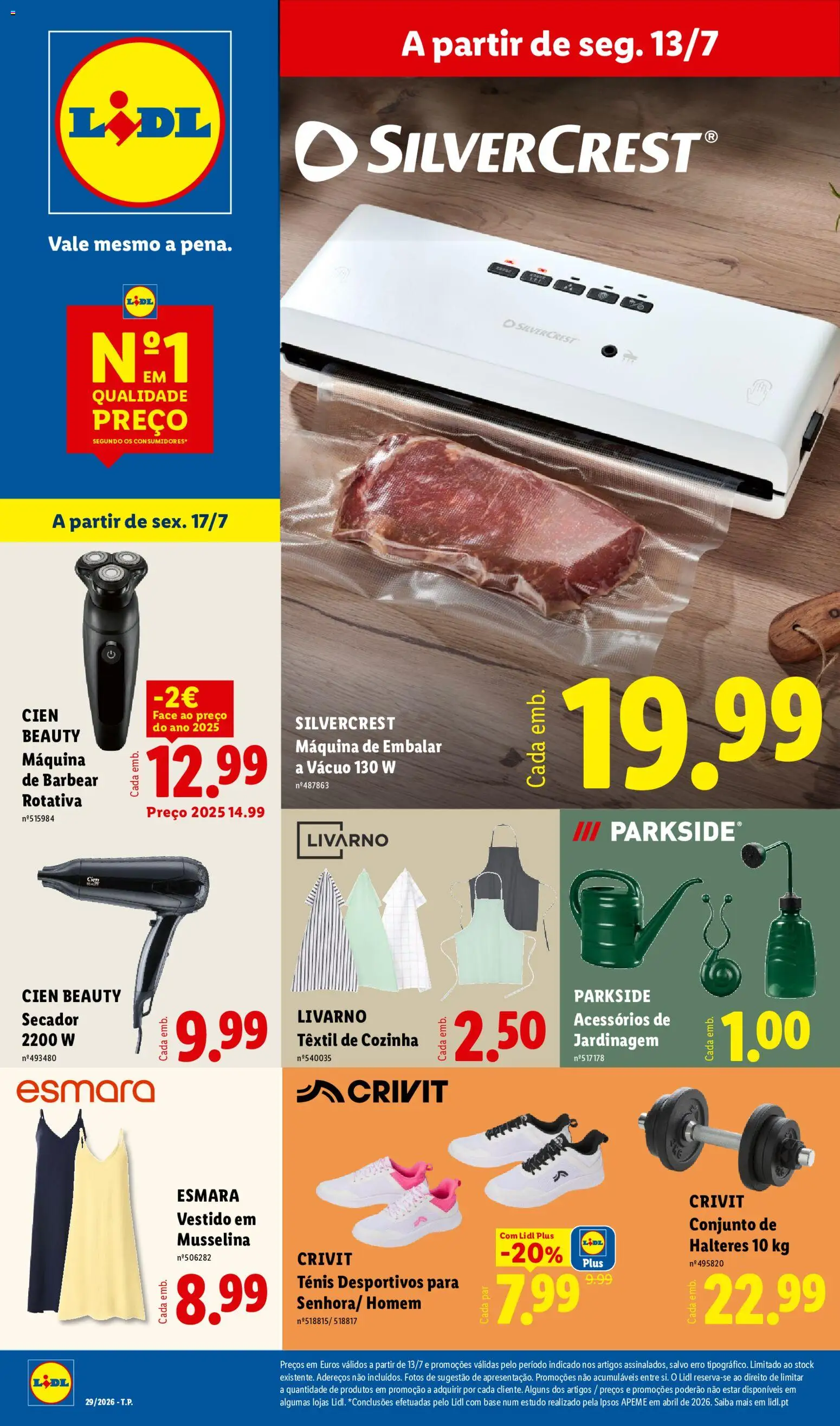 Lidl Novidades │ válido de 13/07/2026 | Página: 1 | Produtos: Vestido, Secador, Máquina de barbear, Base