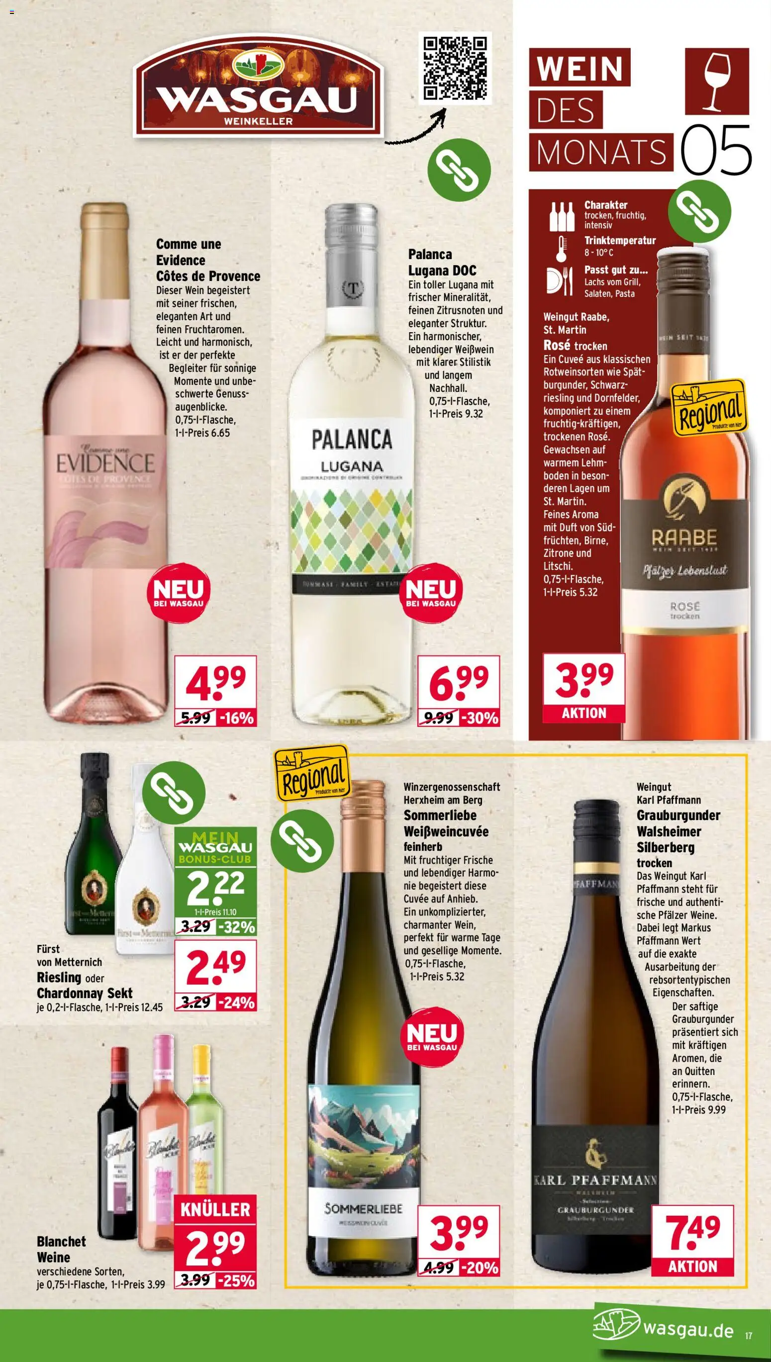 Wasgau Prospekt 	 – gültig ab 04.05.2026 | Seite: 17 | Produkte: Sekt, Duft, Lachs, Pasta