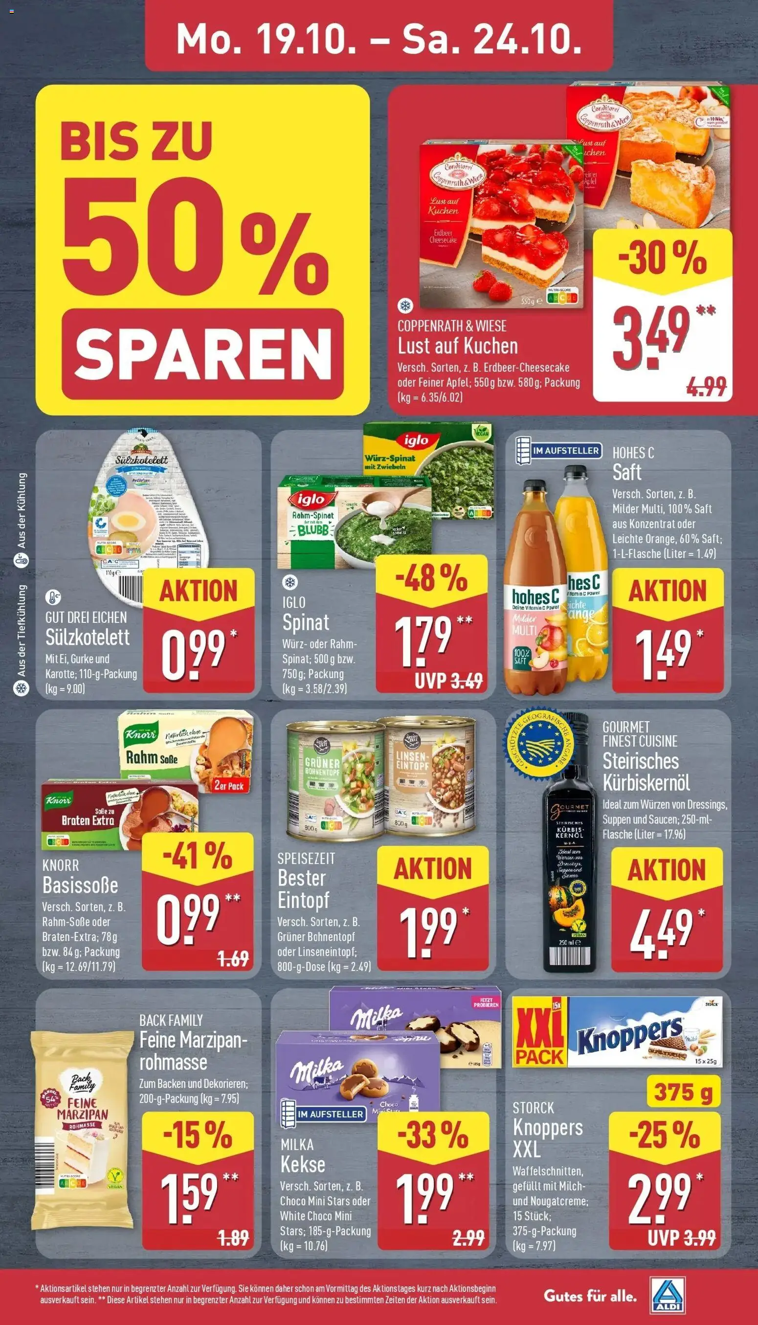 Aldi Aktueller Prospekt (ab 19.10.2026) » Angebote Online | Seite: 7 | Produkte: Kürbiskernöl, Knorr, Milka, Saft