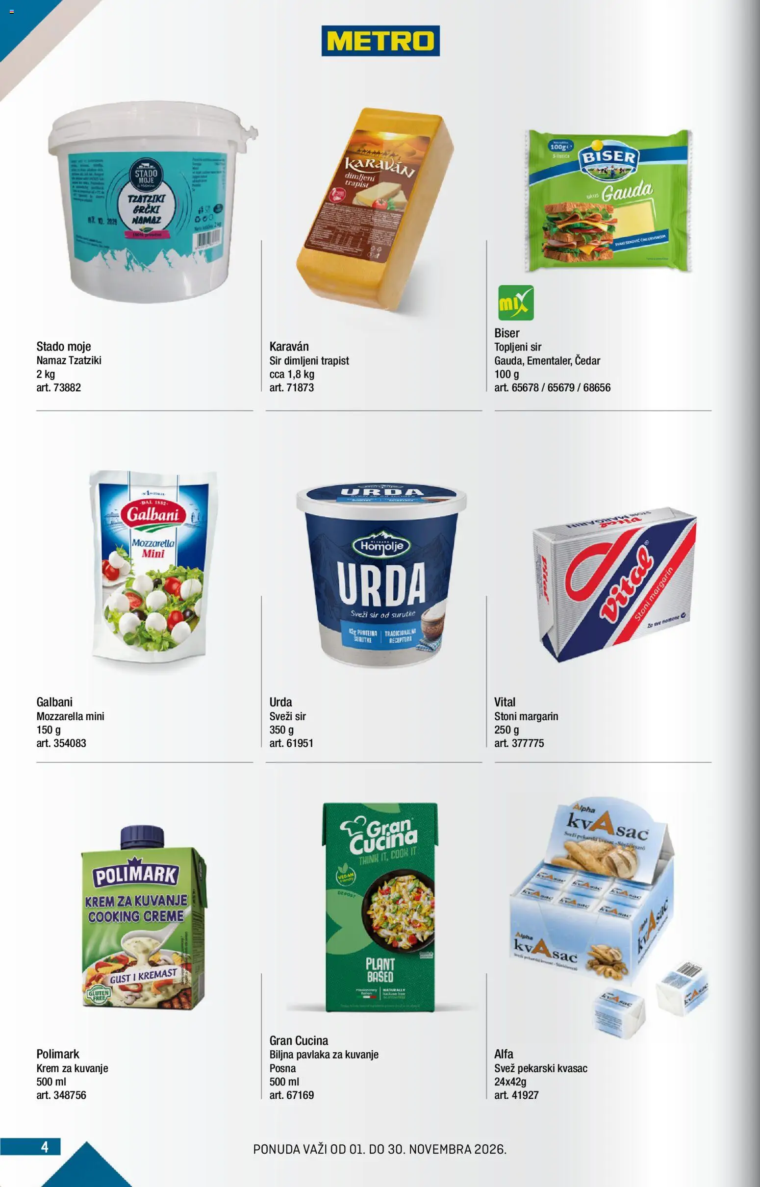 Metro katalog - važi od 01.11.2026 | Strana: 4 | Proizvode: Margarin, Mozzarella, Topljeni sir, Pavlaka