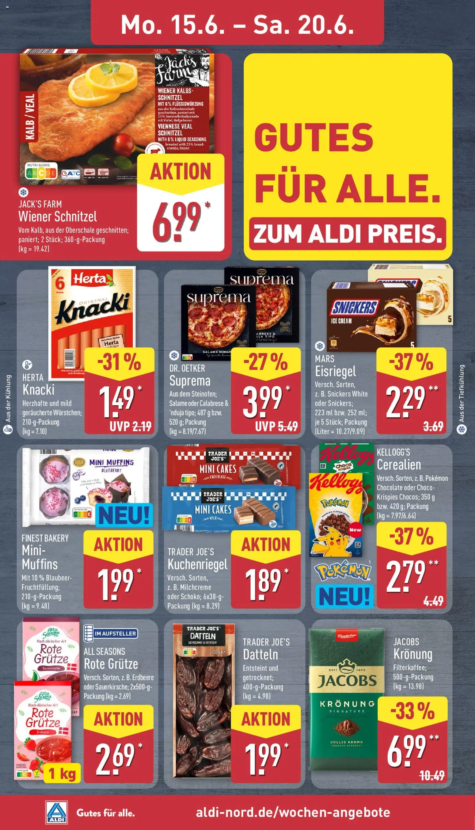 Aldi Prospekt – gültig ab 15.06.2026 | Seite: 10 | Produkte: Kellogg's, Schnitzel, Snickers, Mars