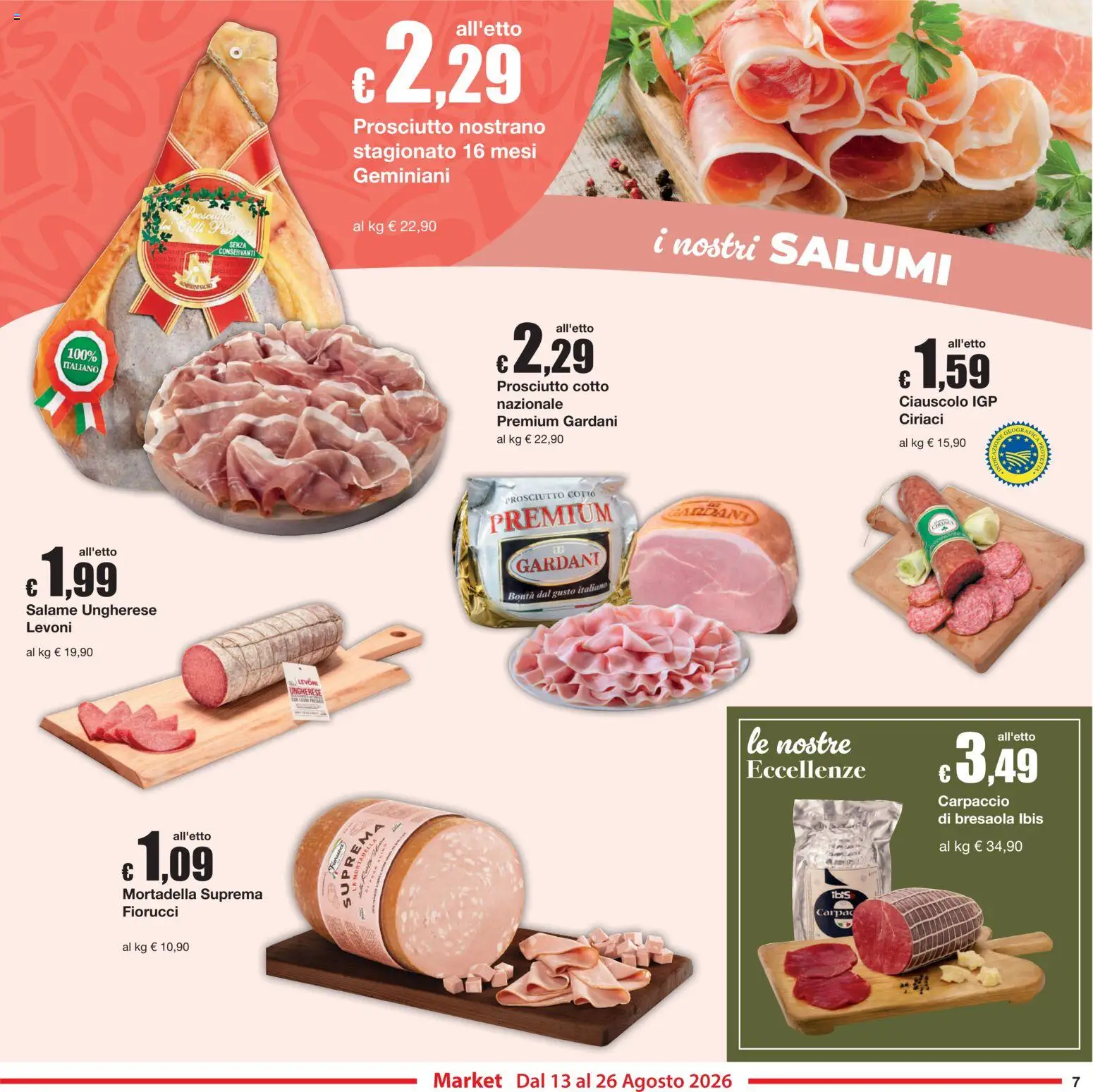 Volantino Sì con Te del 13/08/2026 | Pagina: 7 | Prodotti: Prosciutto Cotto, Salame, Bresaola, Mortadella