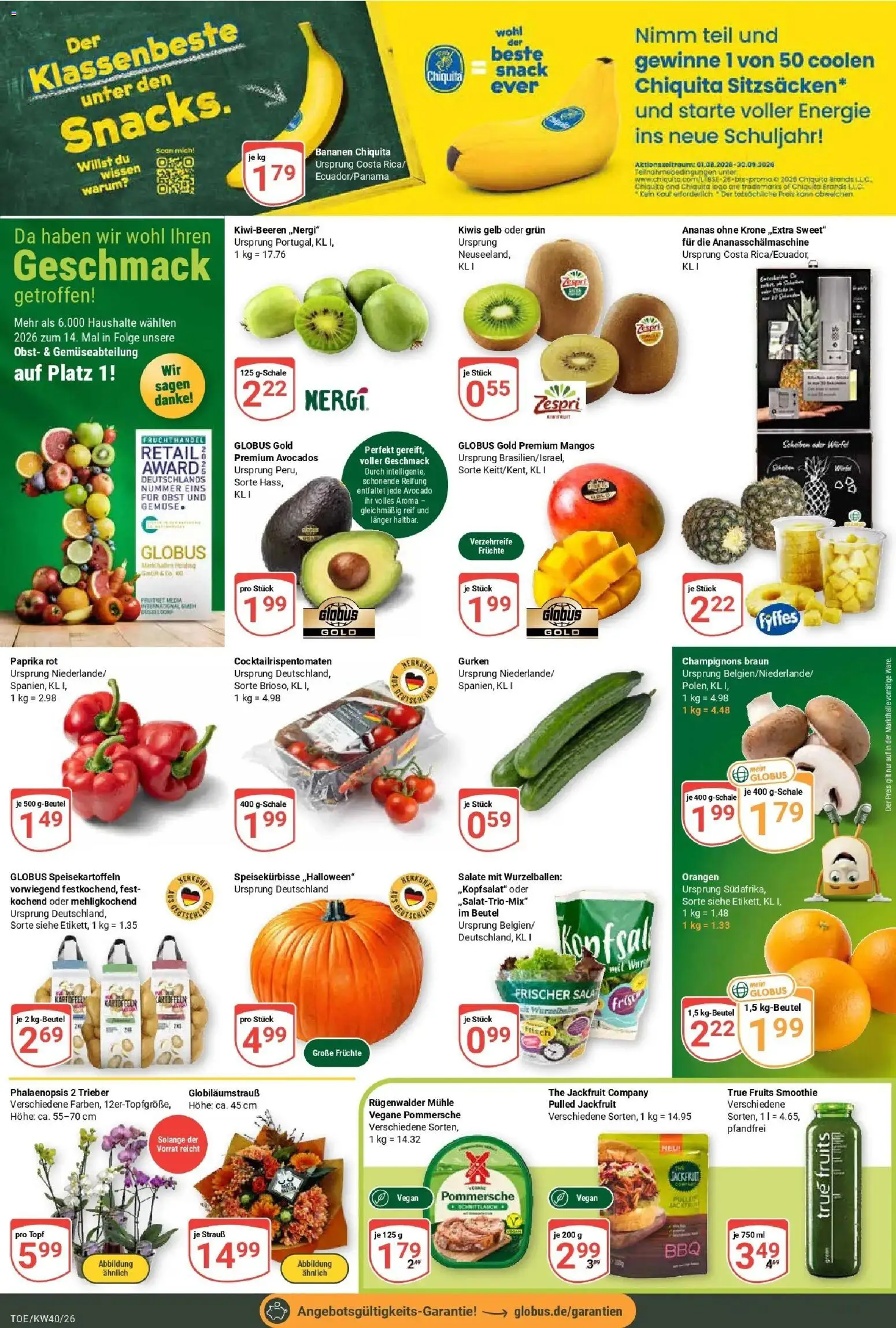 Globus Prospekt Tönisvorst (ab 28.09.2026) » Angebote online | Seite: 6 | Produkte: Paprika rot, Champignons, Paprika, Obst