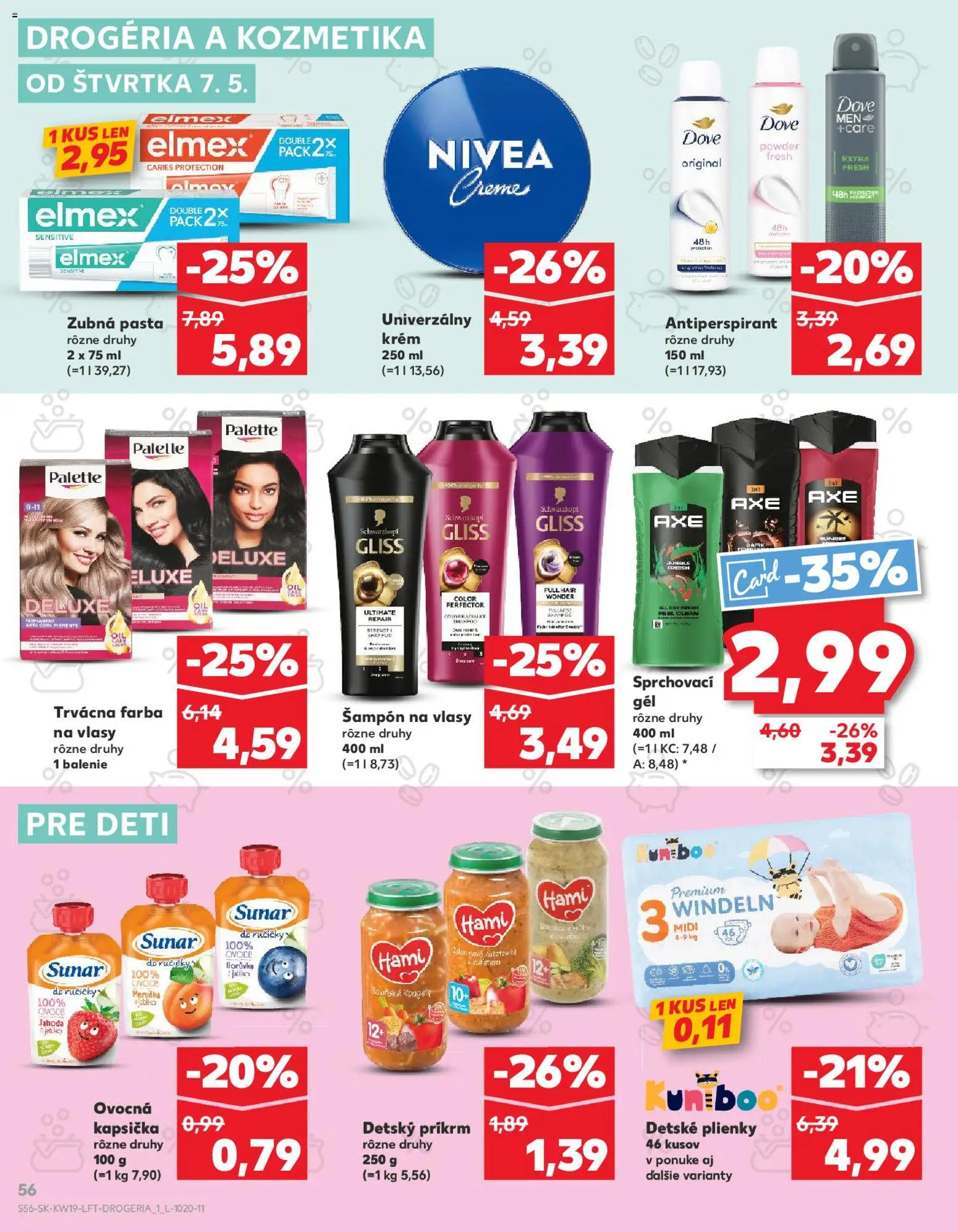 Nové Kaufland akcie – leták je platný od 07.05.2026 | Strana: 56 | Produkty: Nivea, Šampón, Krém, Plienky
