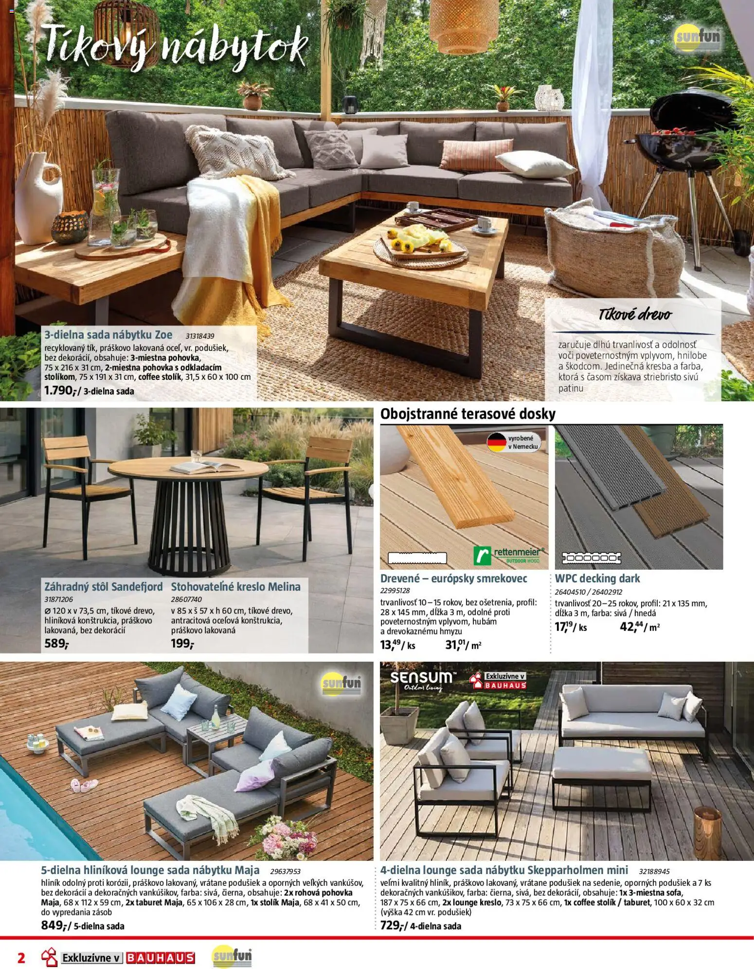 Nové Bauhaus akcie – leták je platný od 29.06.2026 | Strana: 2 | Produkty: Pohovka, Stôl, Záhradný stôl, Taburet