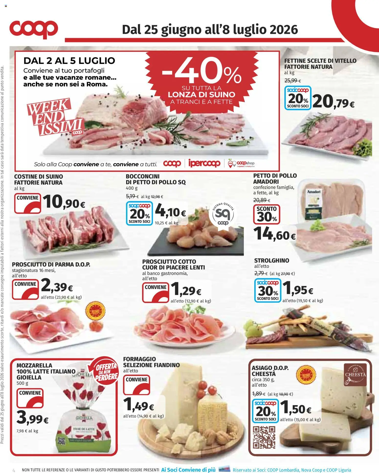 Volantino COOP del 25/06/2026 | Pagina: 4 | Prodotti: Prosciutto di Parma, Prosciutto Cotto, Mozzarella, Formaggio