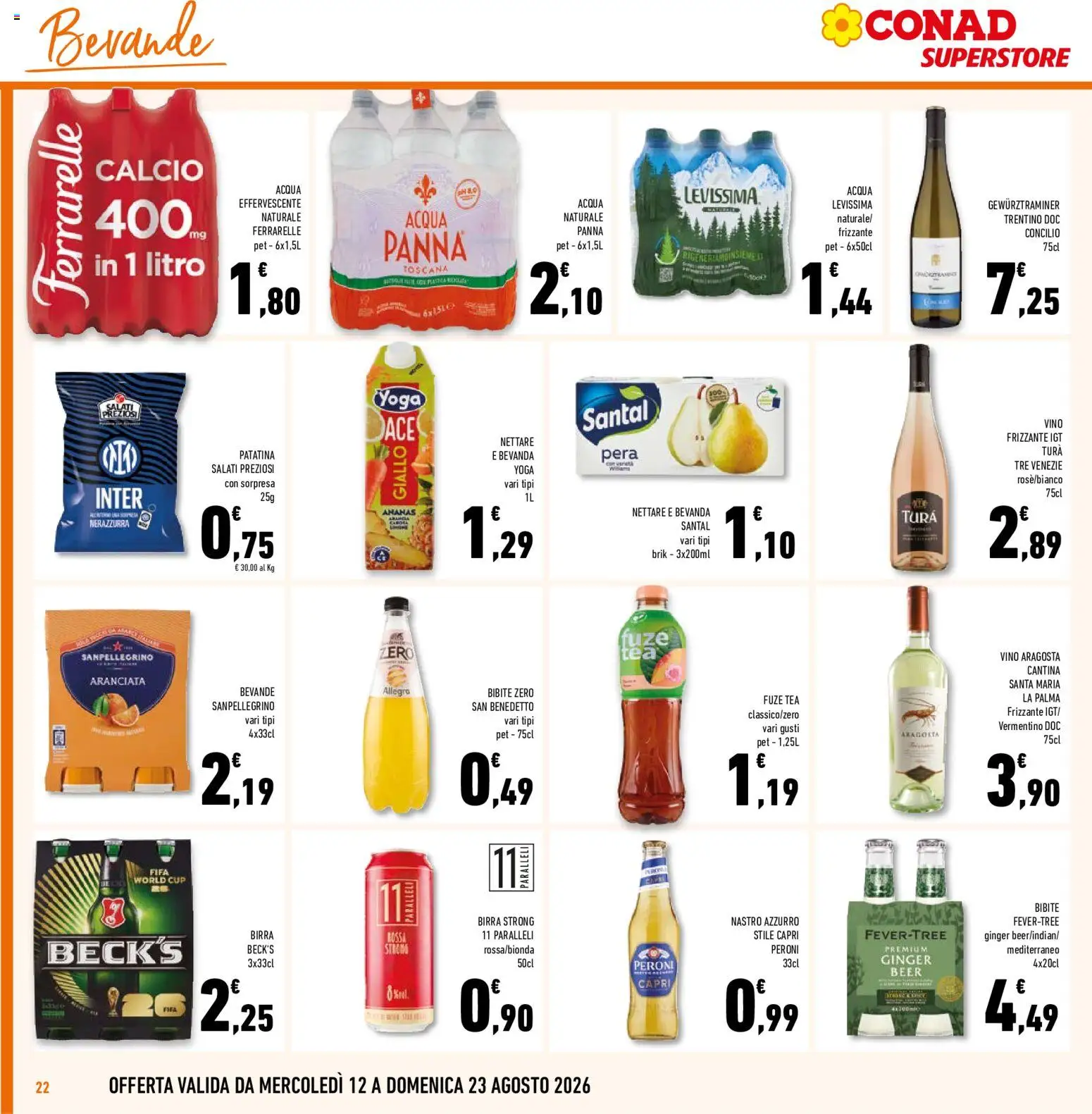 Volantino Conad del 12/08/2026 | Pagina: 22 | Prodotti: Acqua Panna, Panna, Acqua naturale, Ferrarelle
