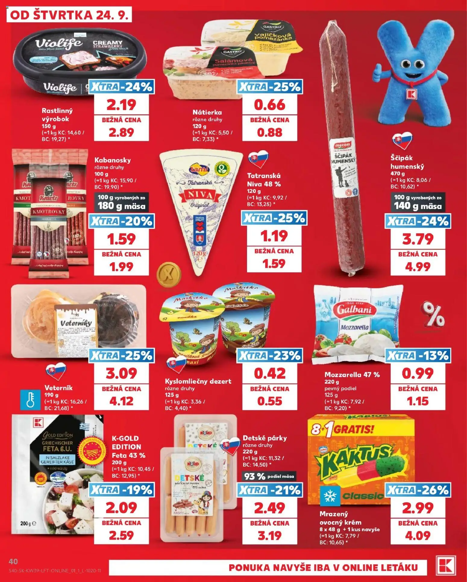 Nové Kaufland akcie – leták je platný od 24.09.2026 | Strana: 40 | Produkty: Mozzarella, Feta, Niva, Krém