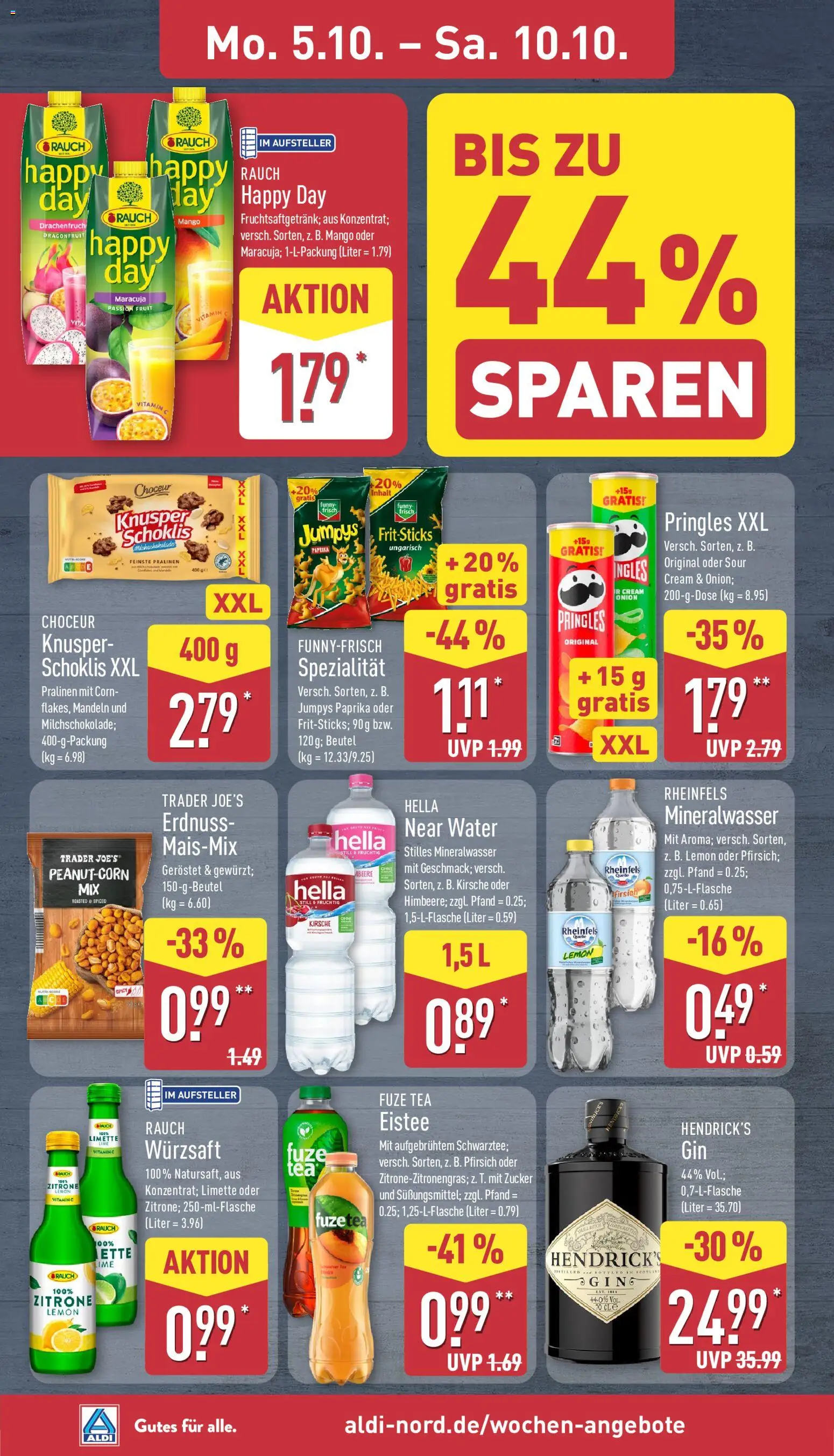 Aldi Prospekt – gültig ab 05.10.2026 | Seite: 10 | Produkte: Mineralwasser, Paprika, Hella, Gin