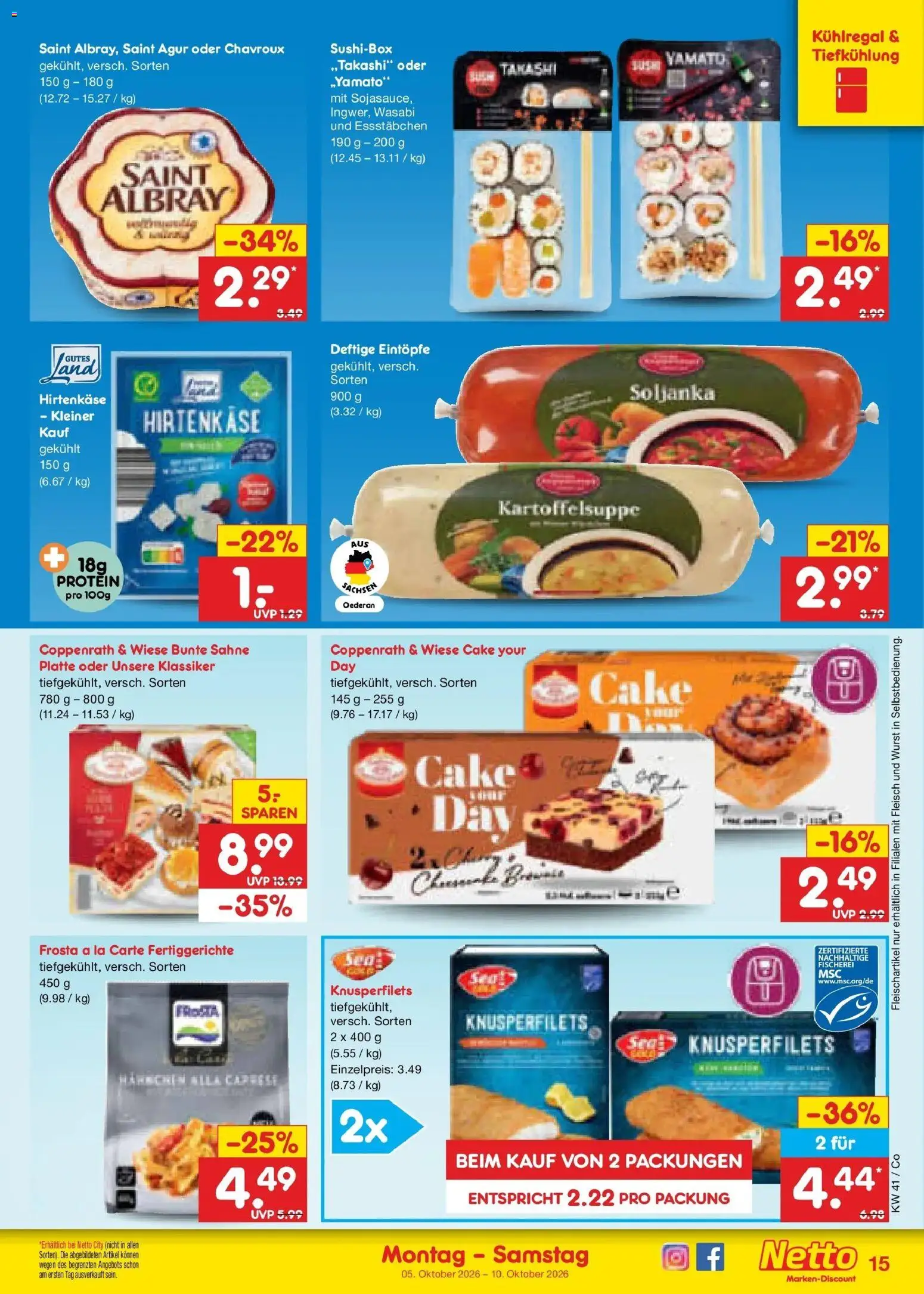 Netto Marken-Discount Prospekt Leipzig – gültig ab 05.10.2026 | Seite: 15 | Produkte: Frosta, Fertiggerichte, Wurst, Sahne