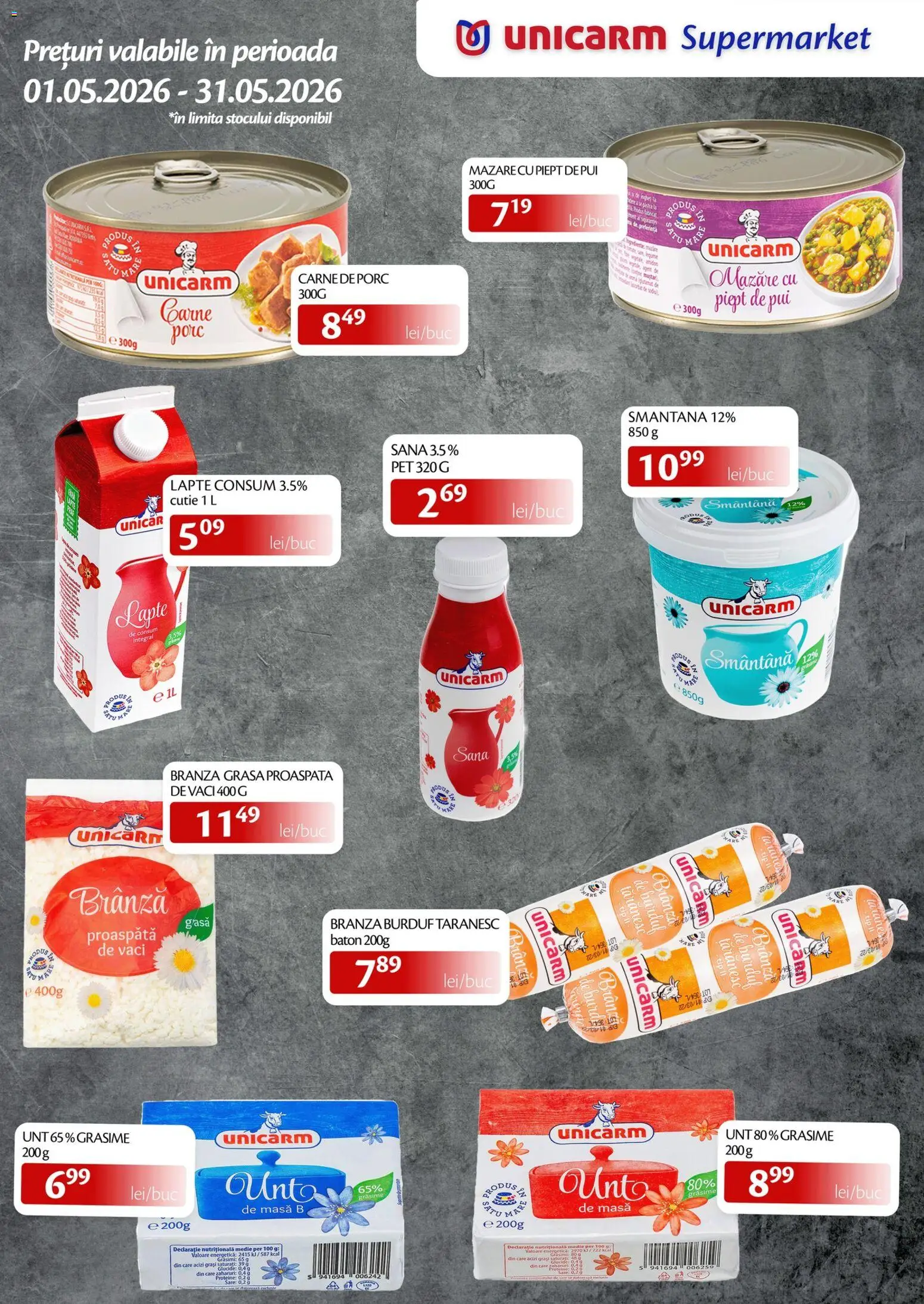 Noul catalog Unicarm – valabil de la 01.05.2026 | Pagină: 3 | Produse: Masaüstü kılıfı, Duș, Unt, Sare