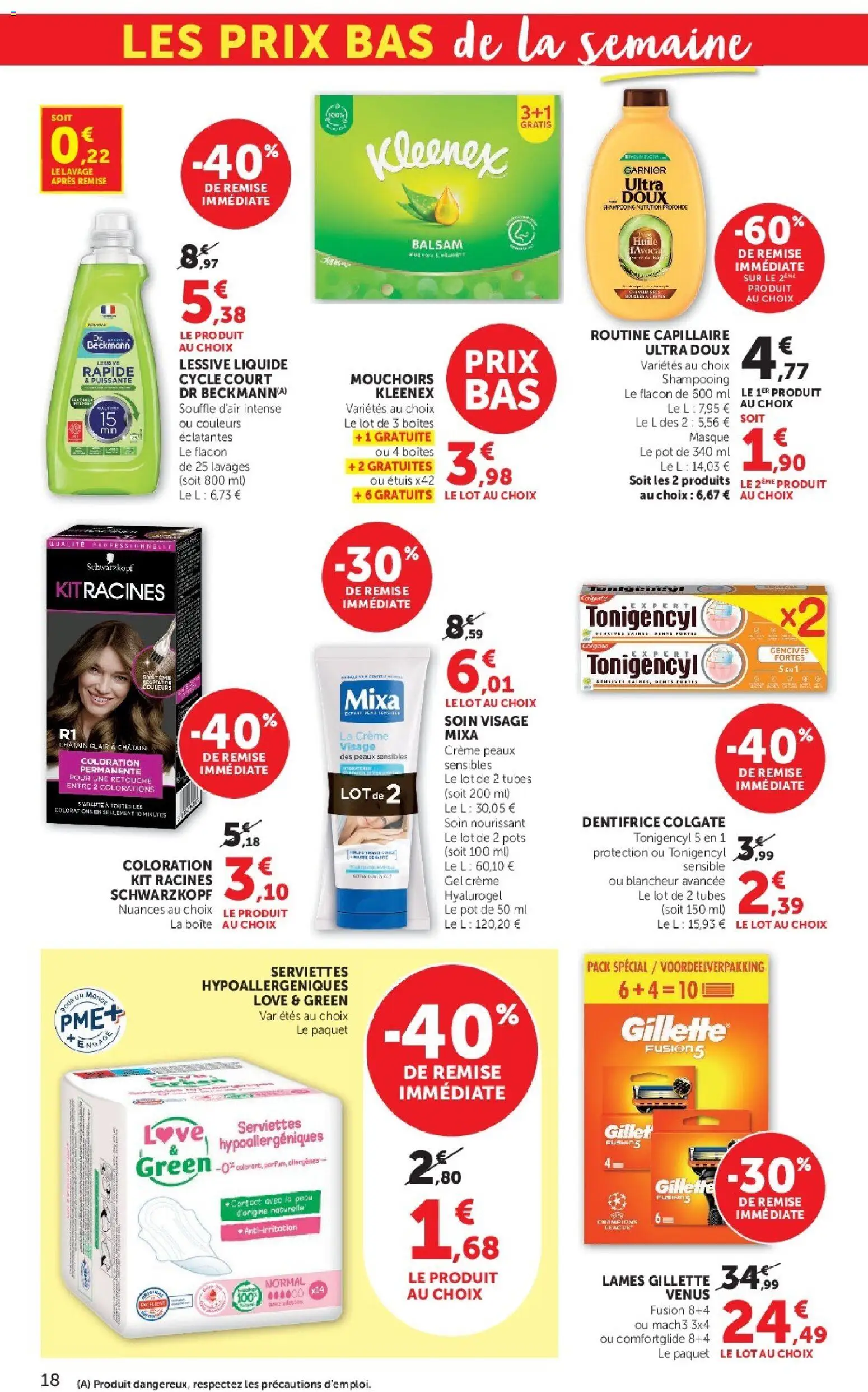 {H1} | Page: 18 | Produits: Crème Mixa, Soin visage, Coloration, Serviettes